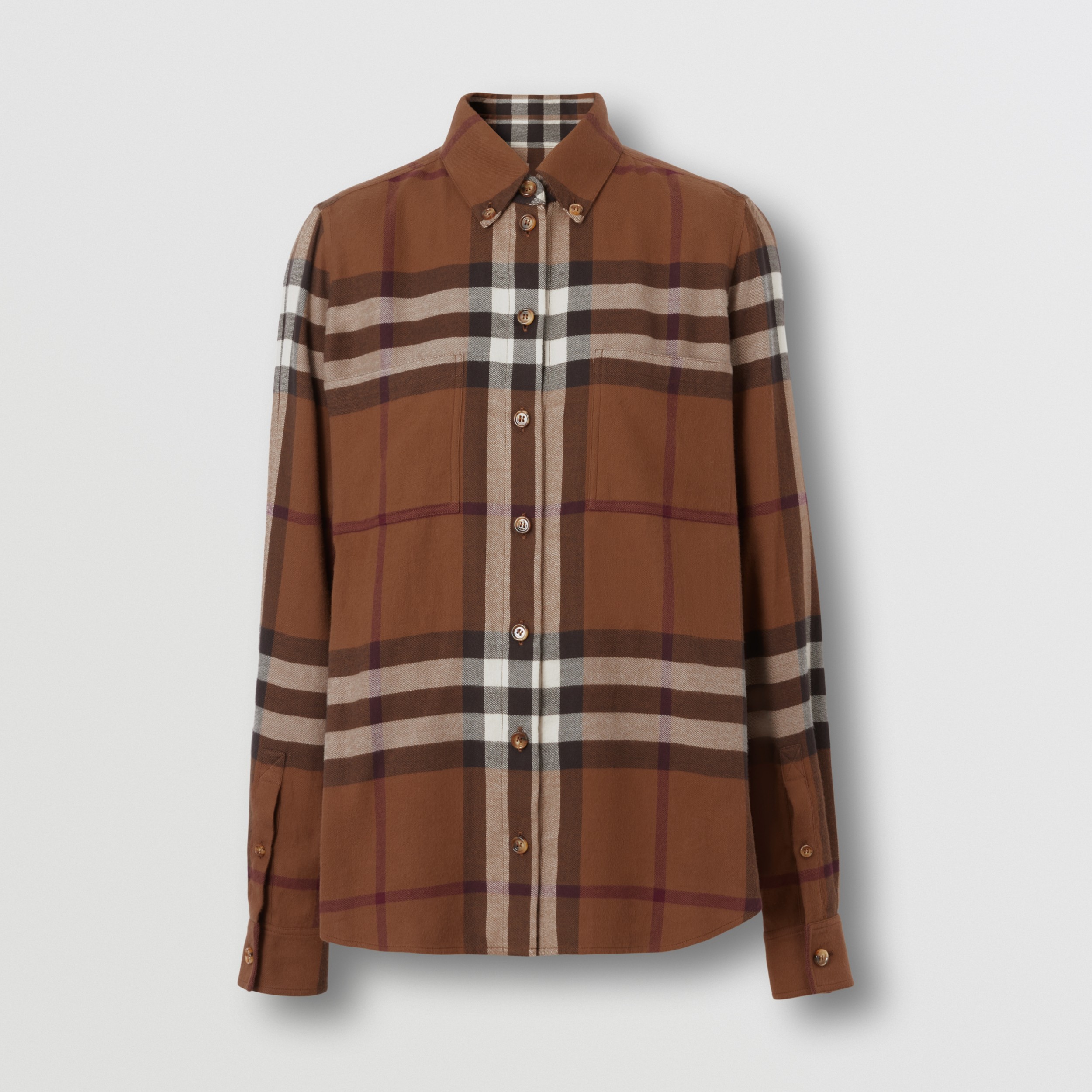 Check Cotton Flannel Shirt in Dark Birch Brown - Women | Burberry® Official