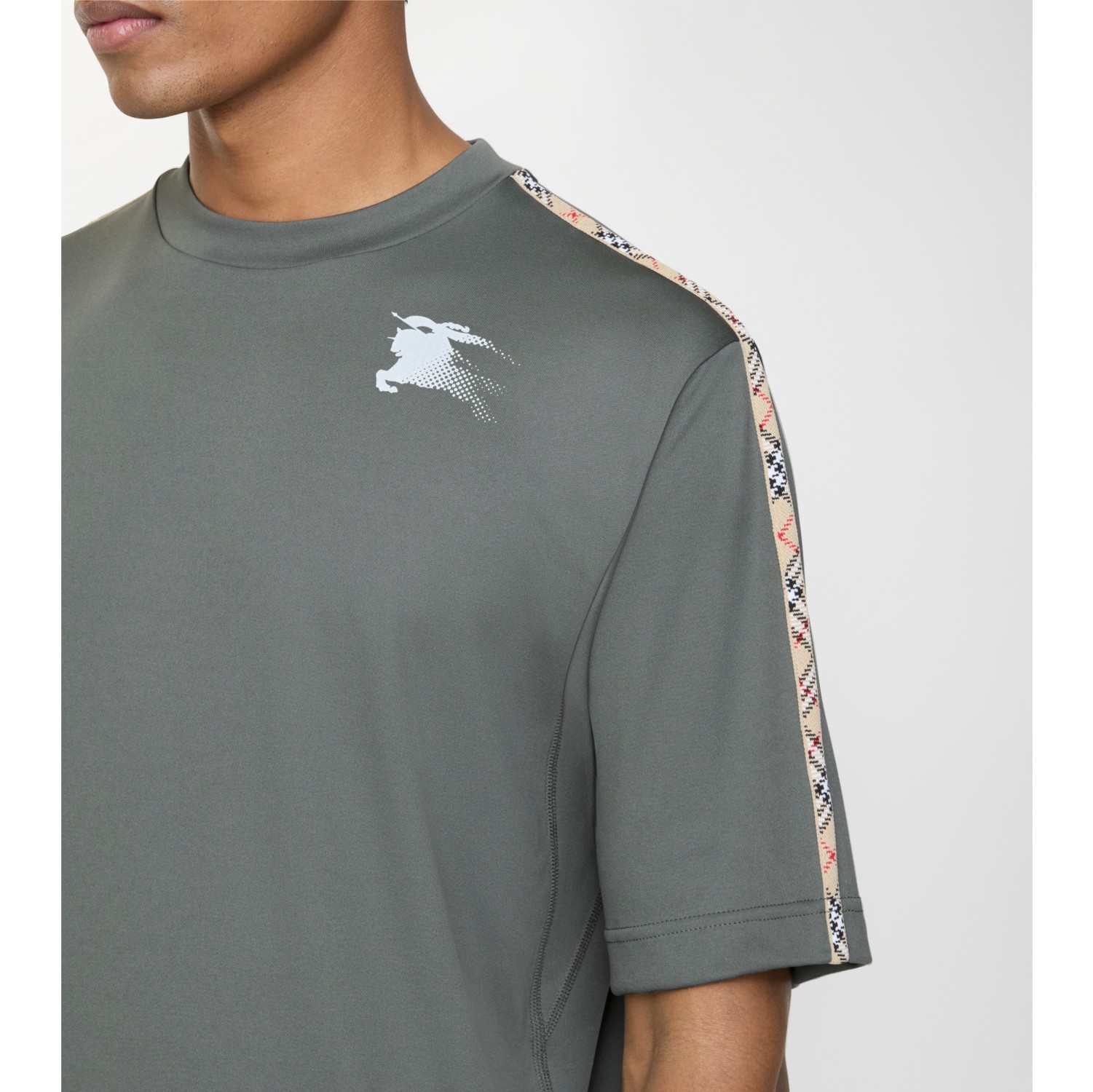 Check Trim Jersey T-shirt in Mid grey - Men, Nylon | Burberry