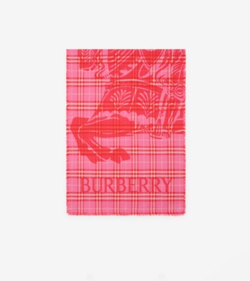 Wide Knight Check Wool Silk Scarf in Glaze pink | Burberry® Official