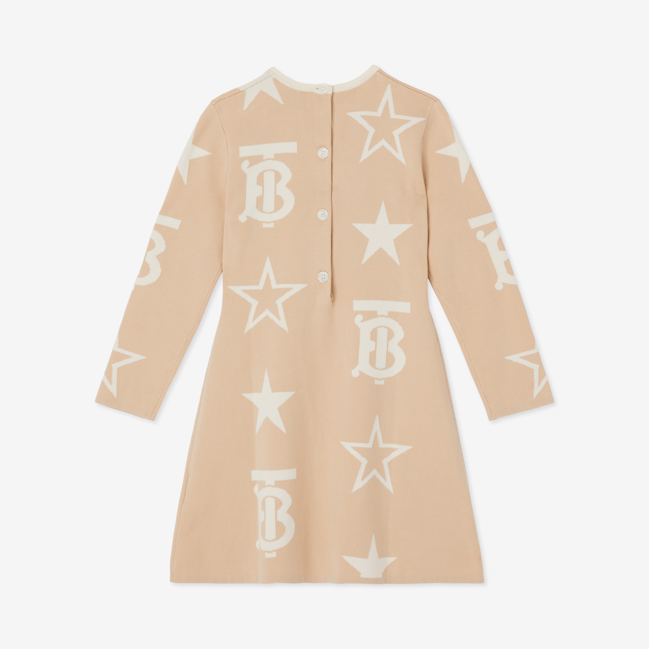 Vestido de algodão com monograma TB e estrelas em jacquard (Bege Amêndoa) | Burberry® oficial - 2