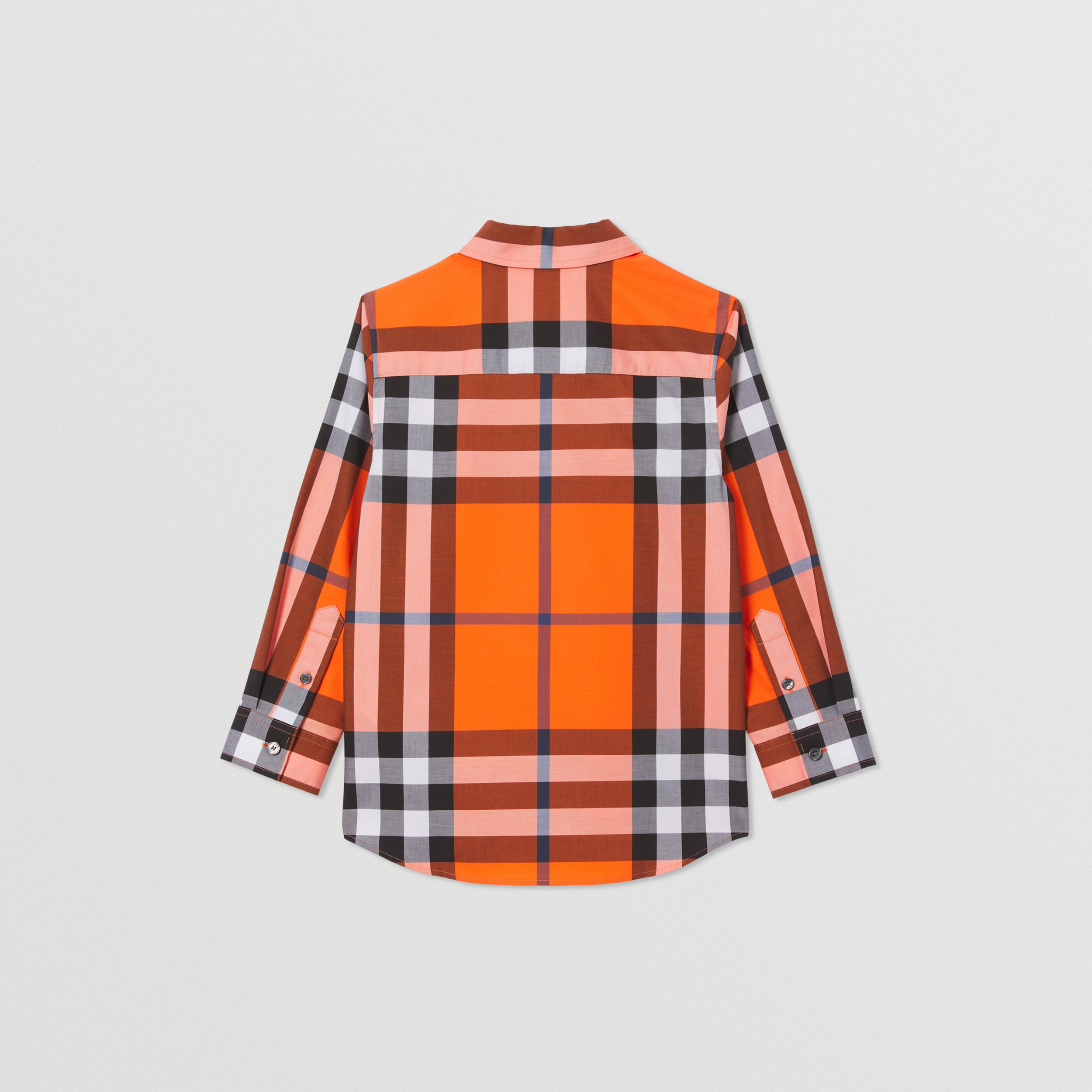Check Stretch Cotton Shirt in Neon Orange | Burberry® Official - 3