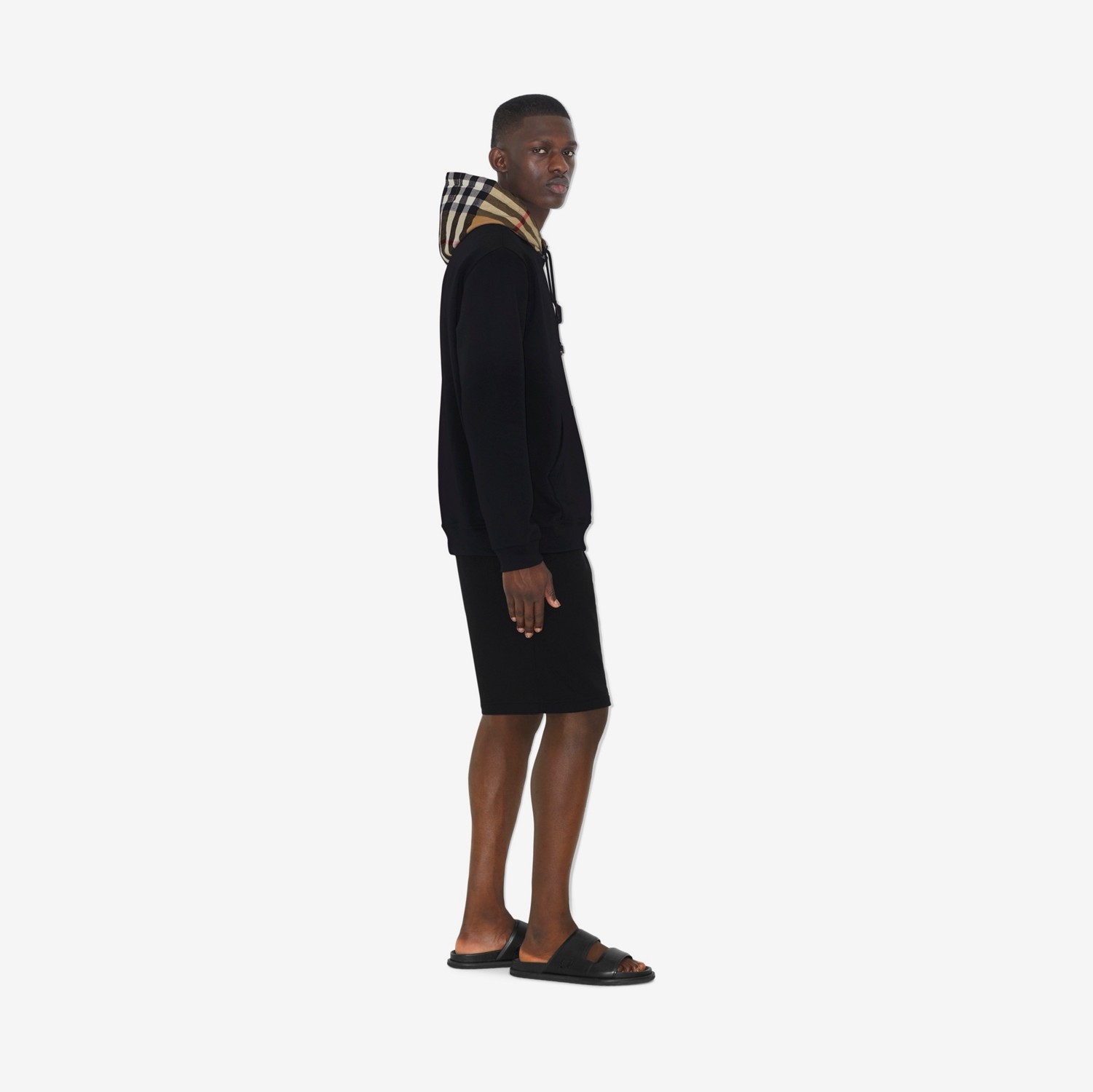Sudadera en algodón con capucha y detalles Check (Negro) - Hombre | Burberry® oficial