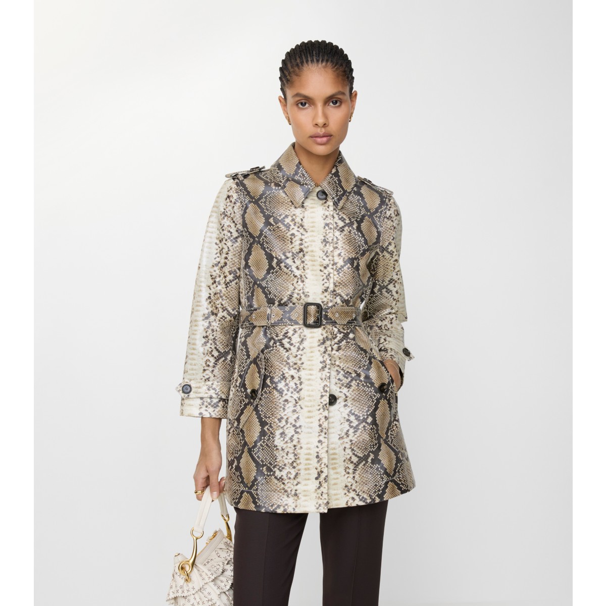  Short Python Print Coated Stonehaven Car Coat