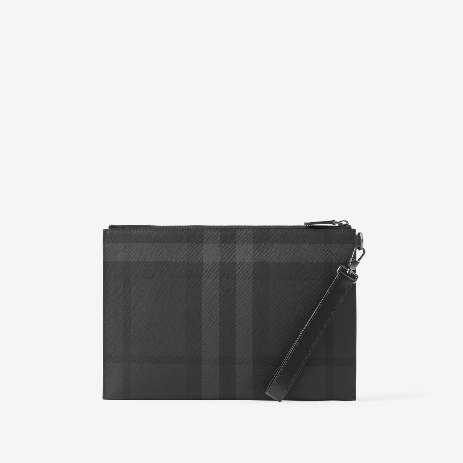 Bolsa pouch com zíper em Check - Grande (Charcoal) - Homens | Burberry® oficial