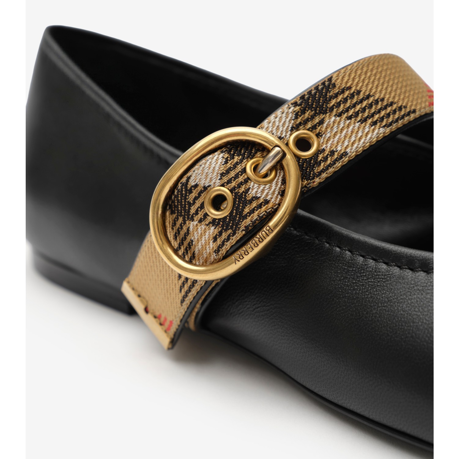 Check Strap Leather Robin Ballerinas in Black - Women | Burberry® Official