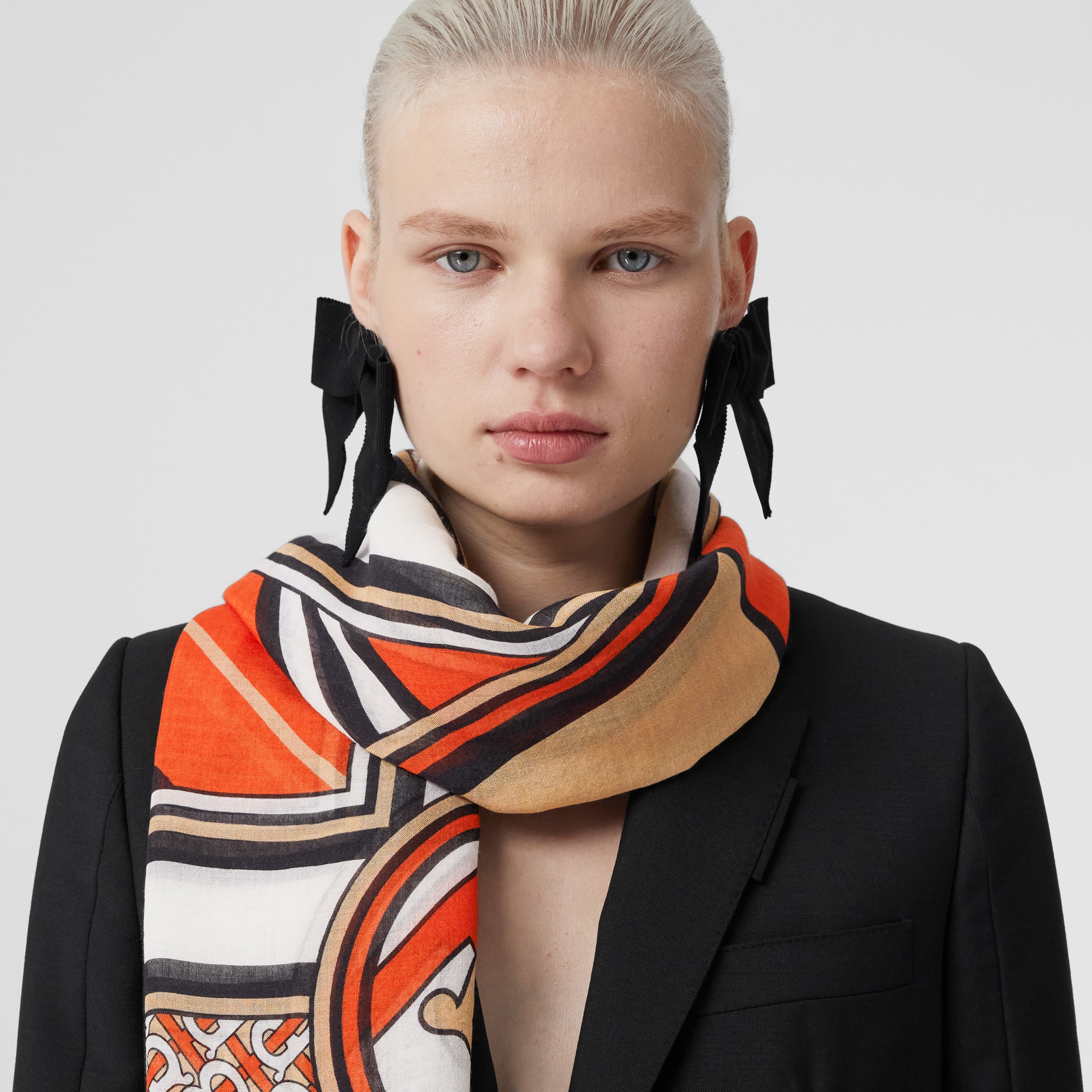 Montage Print Wool Silk Large Square Scarf in Vermilion | Burberry® Official - 3