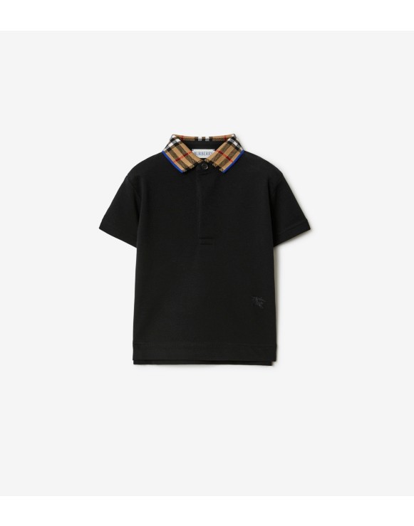 Check Collar Cotton Polo Shirt