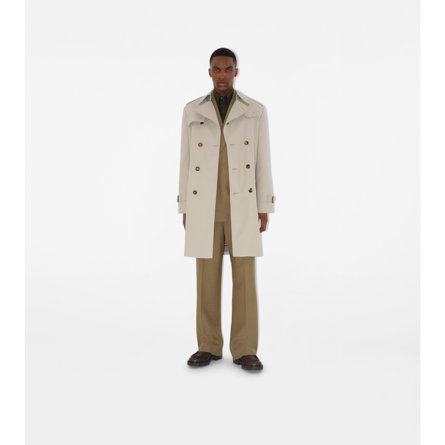 Trench coat longo em mescla de algodão