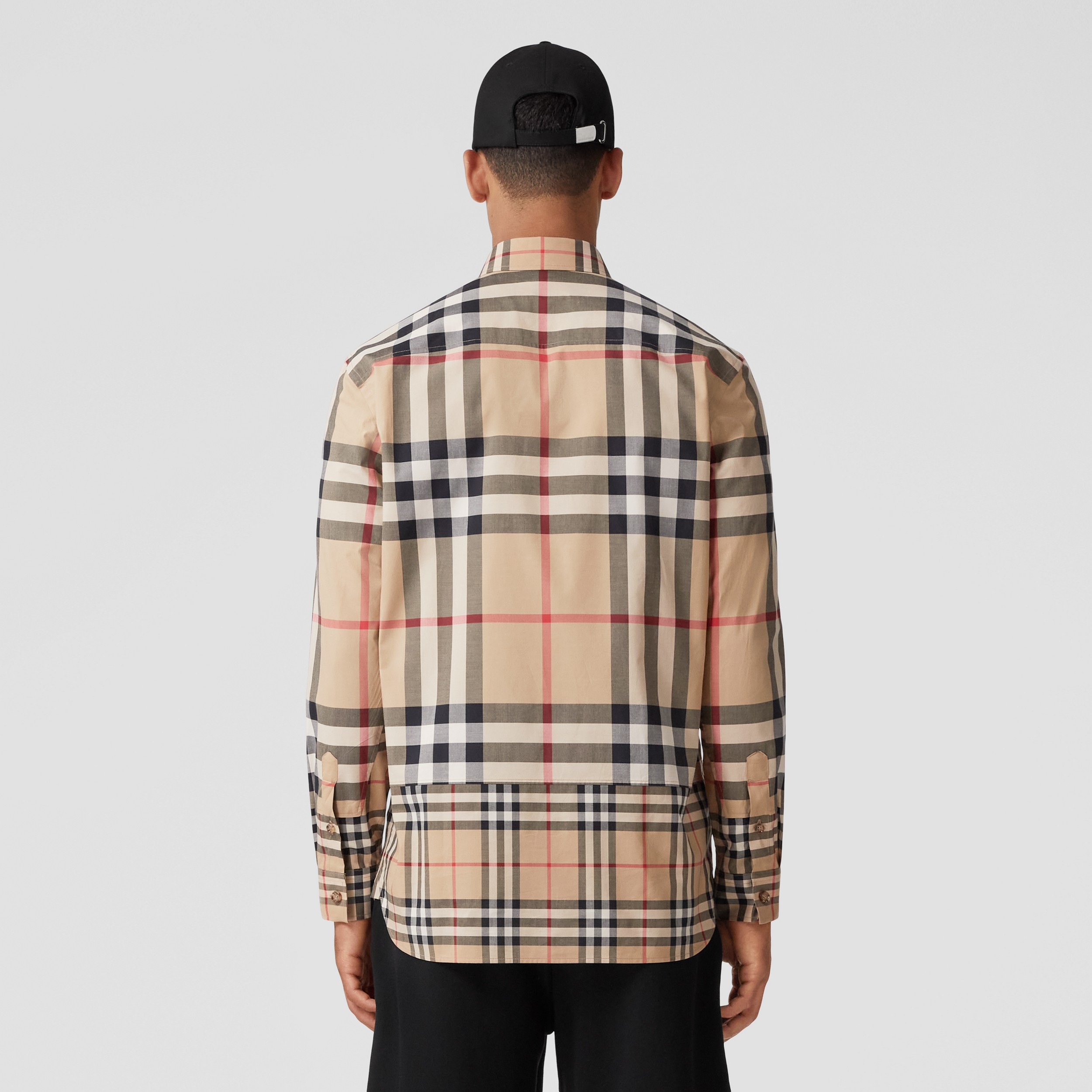 Camisa de algodão em xadrez contrastante (Bege Clássico) - Homens | Burberry® oficial - 3