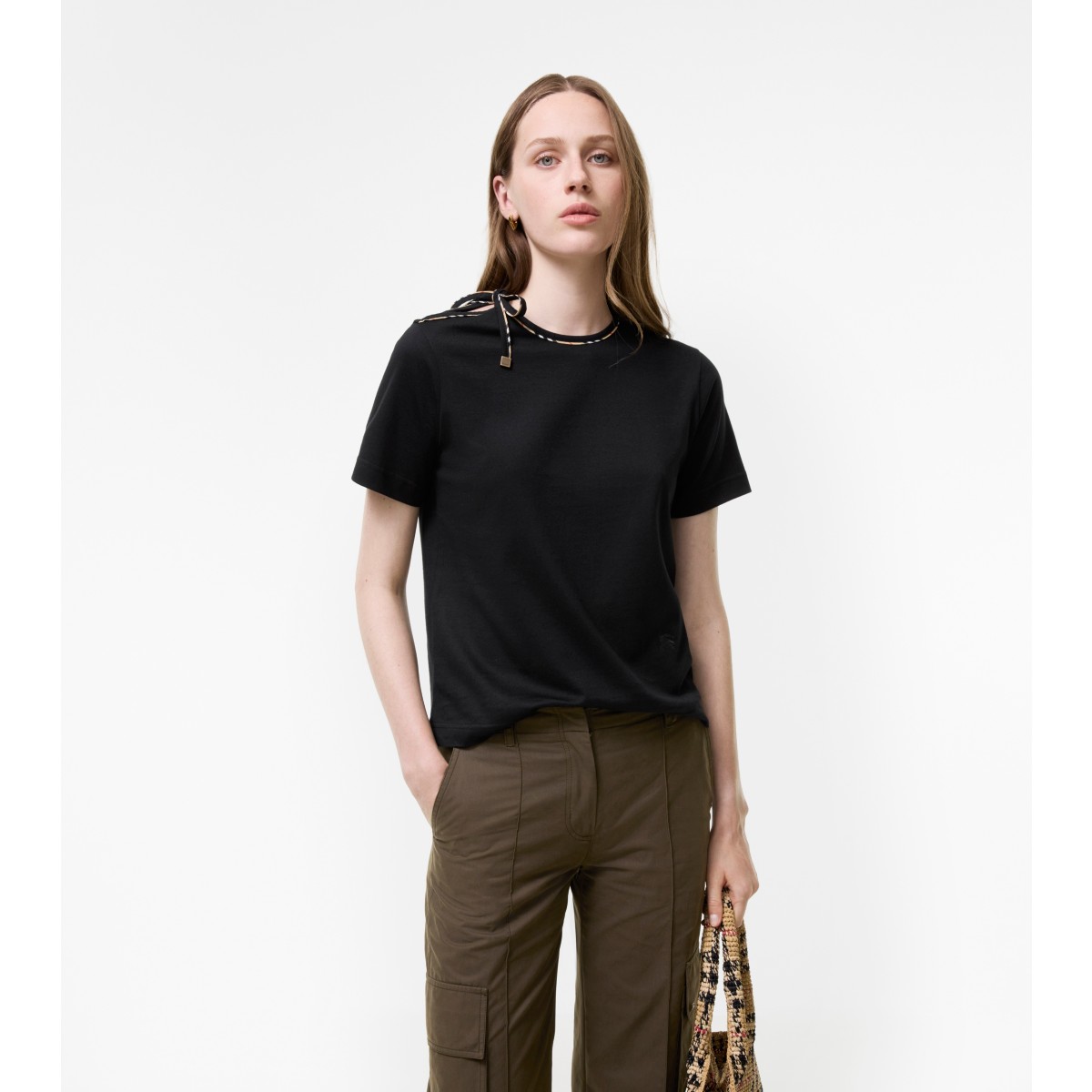  Check Tie-sleeve T-shirt