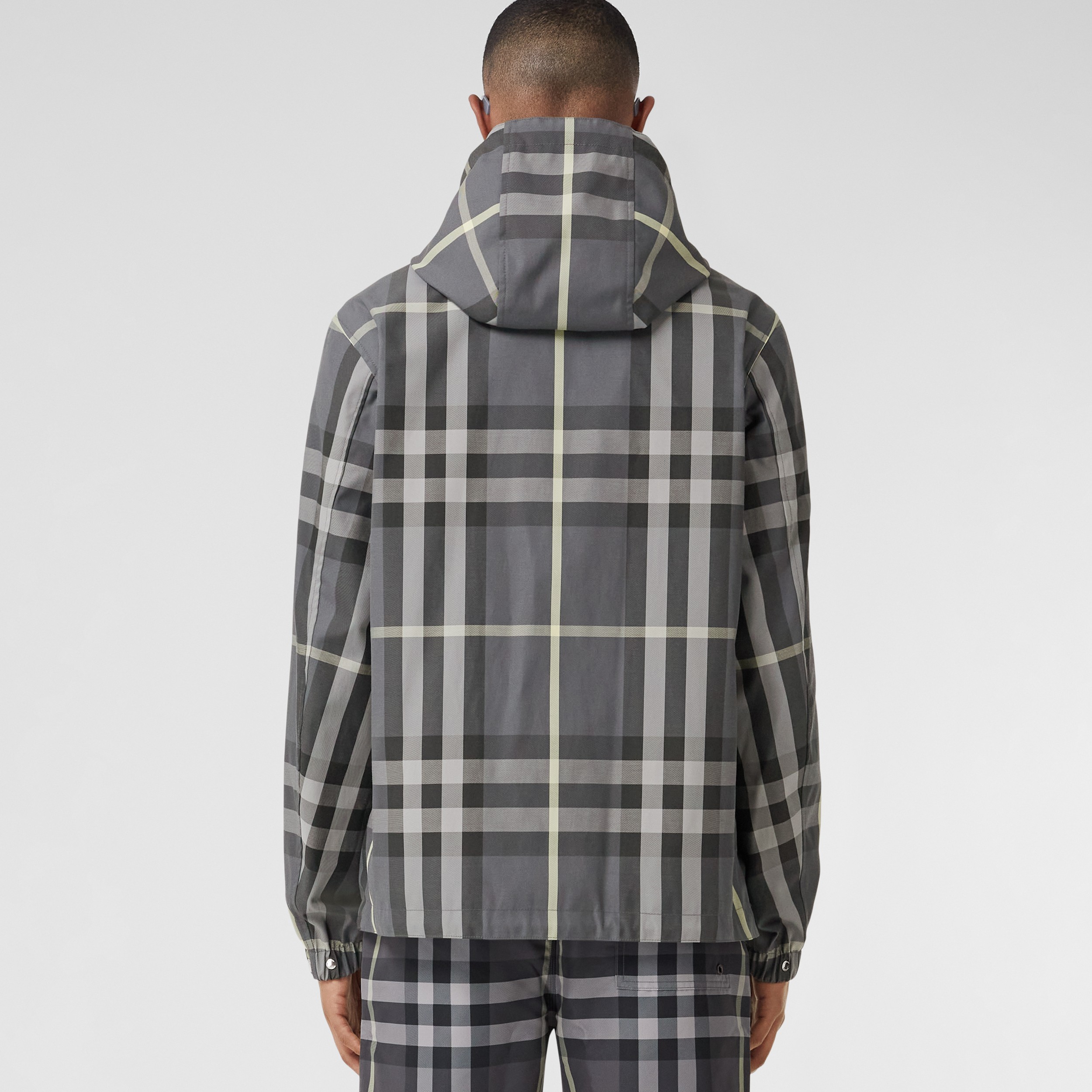Reversible Check Cotton Blend Hooded Jacket in Seal Grey - Men | Burberry® Official - 3