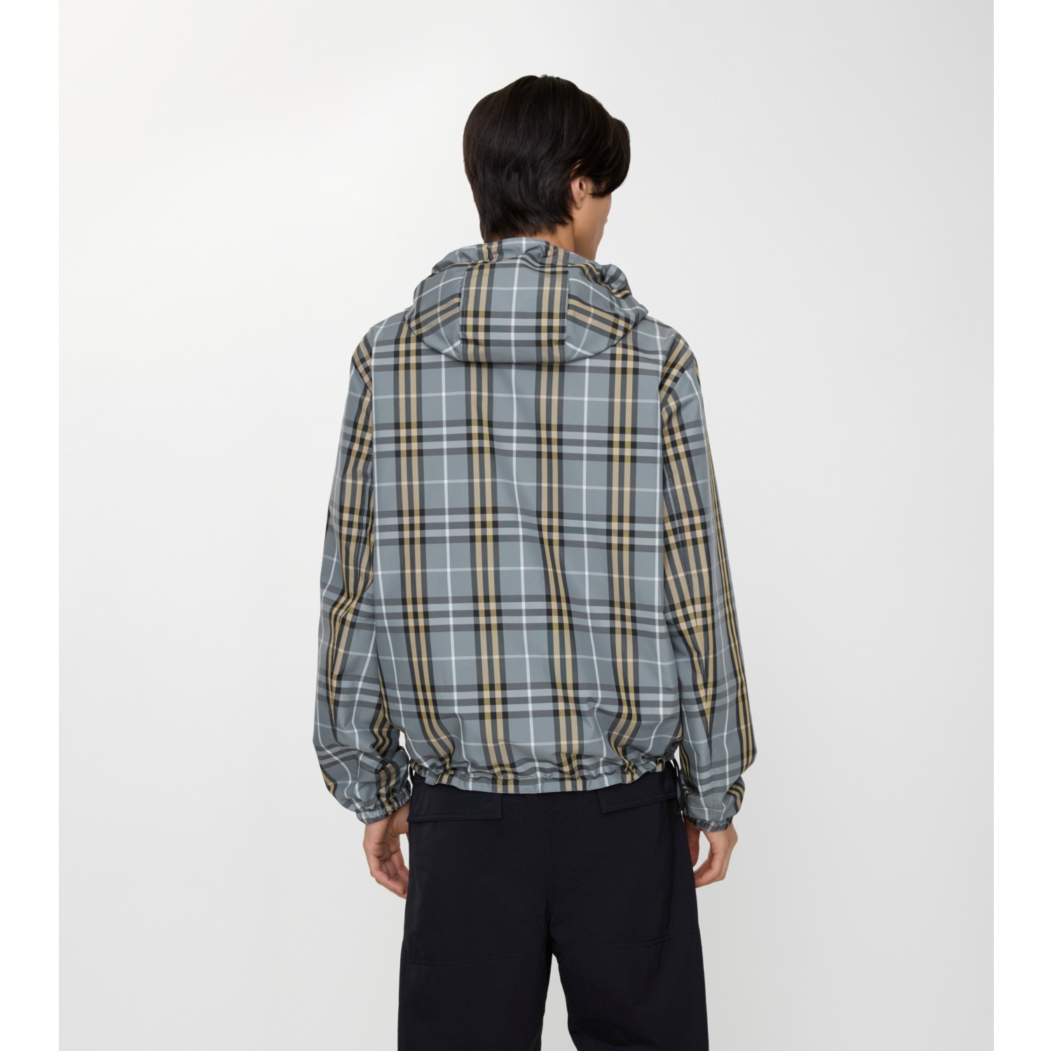 Reversible Check Hooded Jacket in Wave blue - Men, Nylon