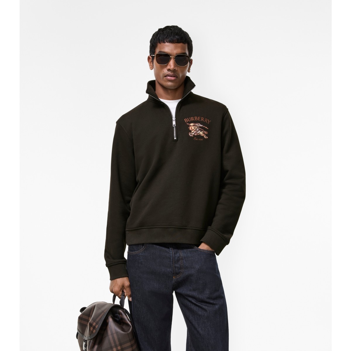  Check Knight Cotton Half-zip Sweatshirt