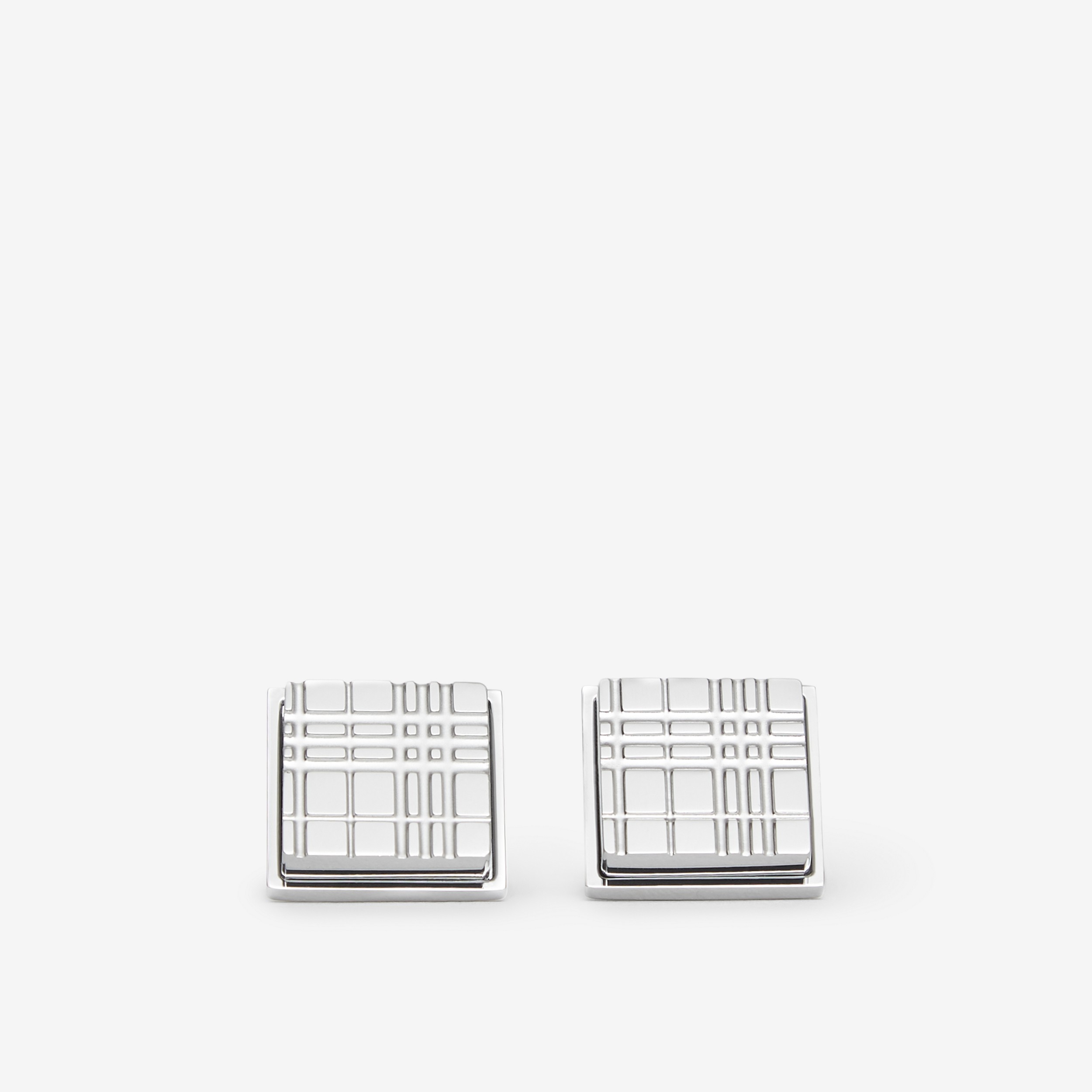 Check Engraved Palladium-plated Square Cufflinks - Men | Burberry® Official - 1