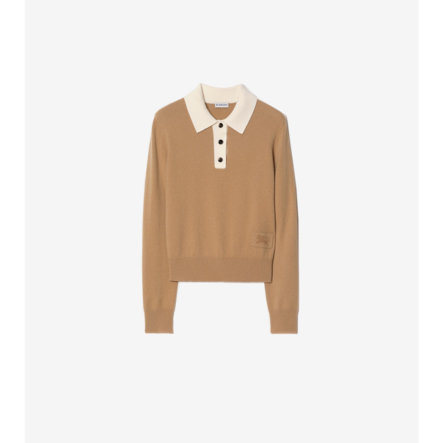 Langärmeliges Kaschmirmisch-Poloshirt