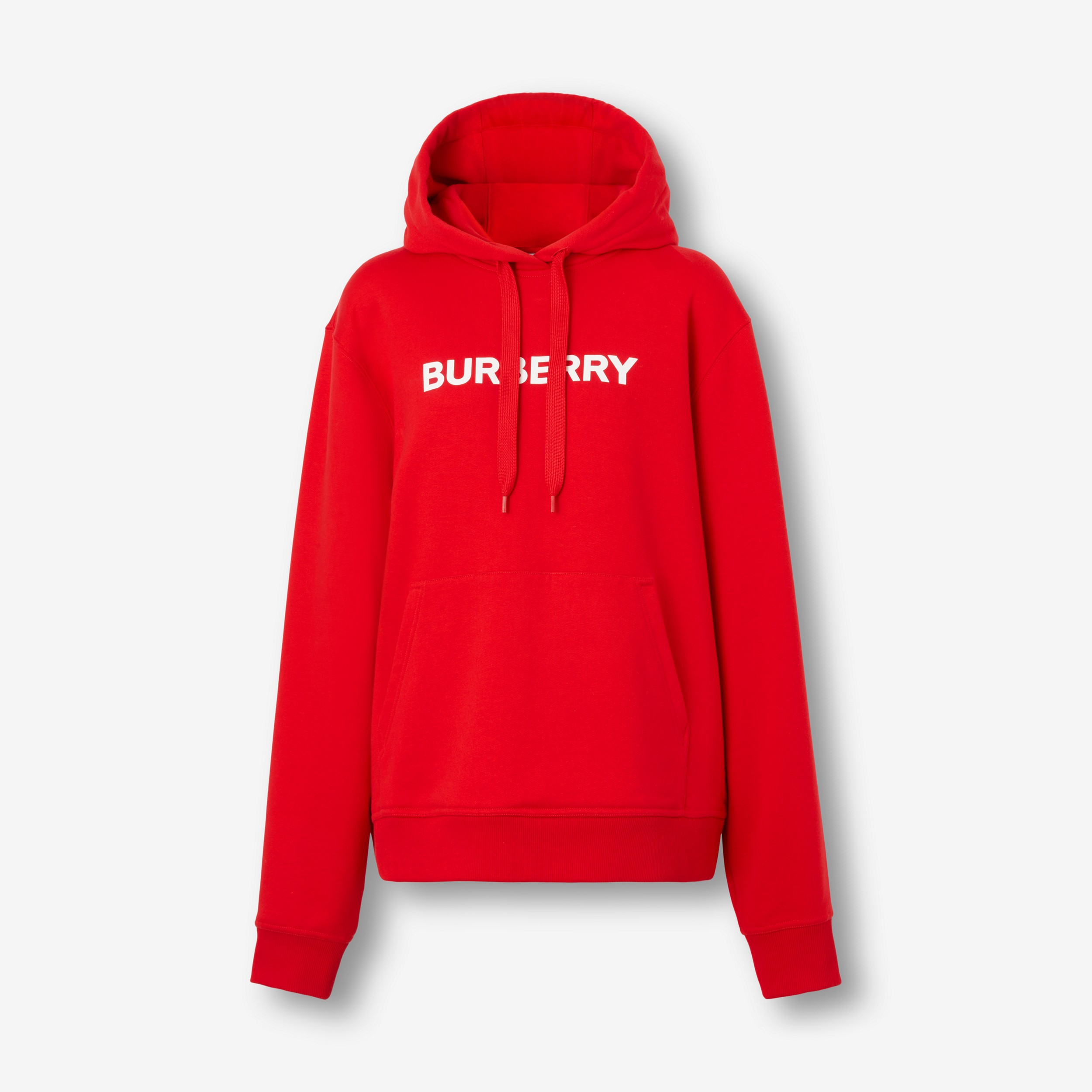 Logo Print Cotton Hoodie in Bright Red - Women | Burberry® Official - 1