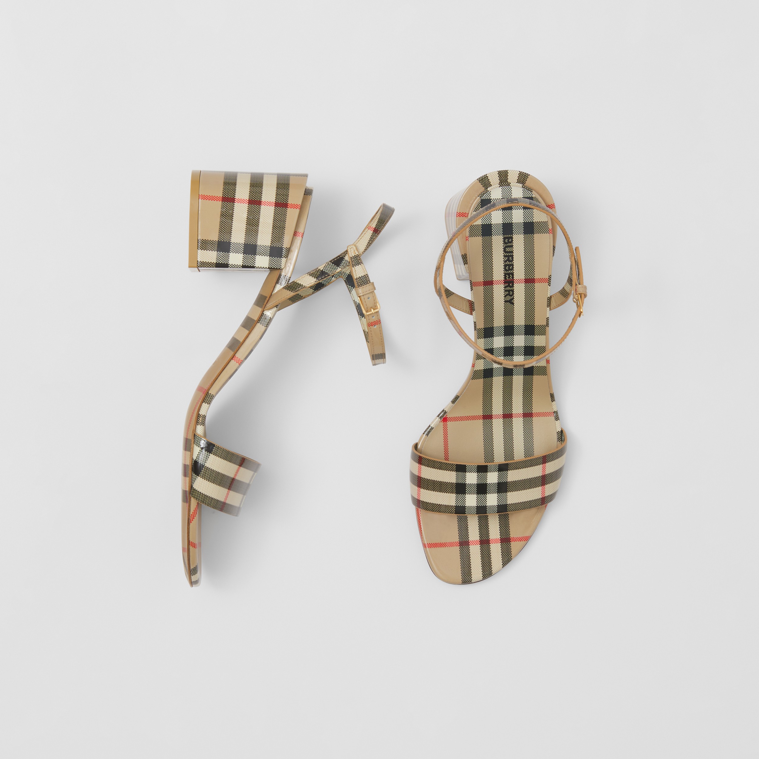 Vintage Check Patent Leather Sandals in Archive Beige - Women | Burberry® Official - 1