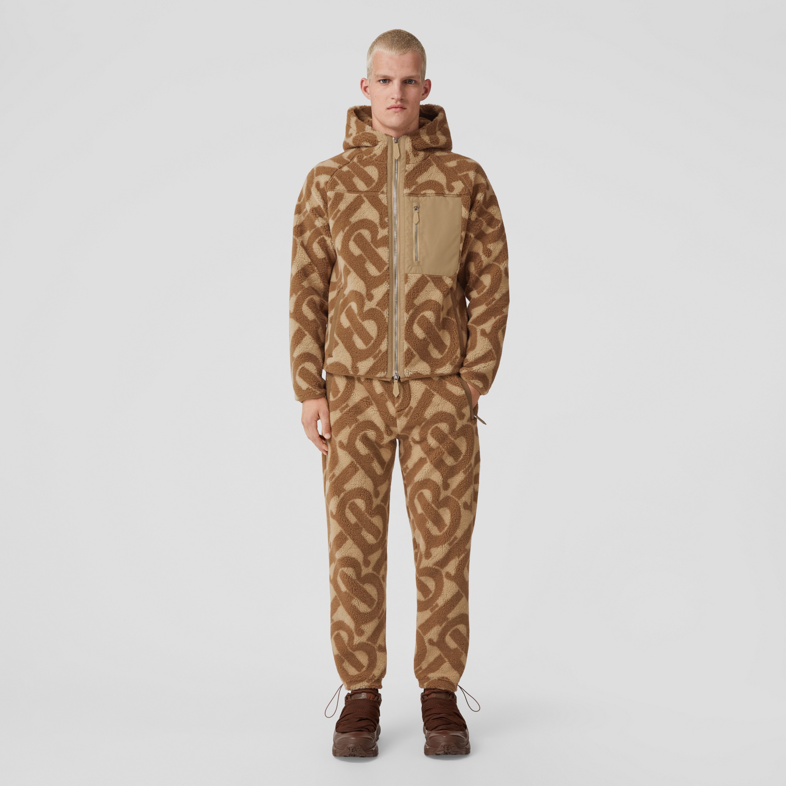Monogram Fleece Jacquard Jogging Pants in Soft Fawn - Men | Burberry® Official - 1