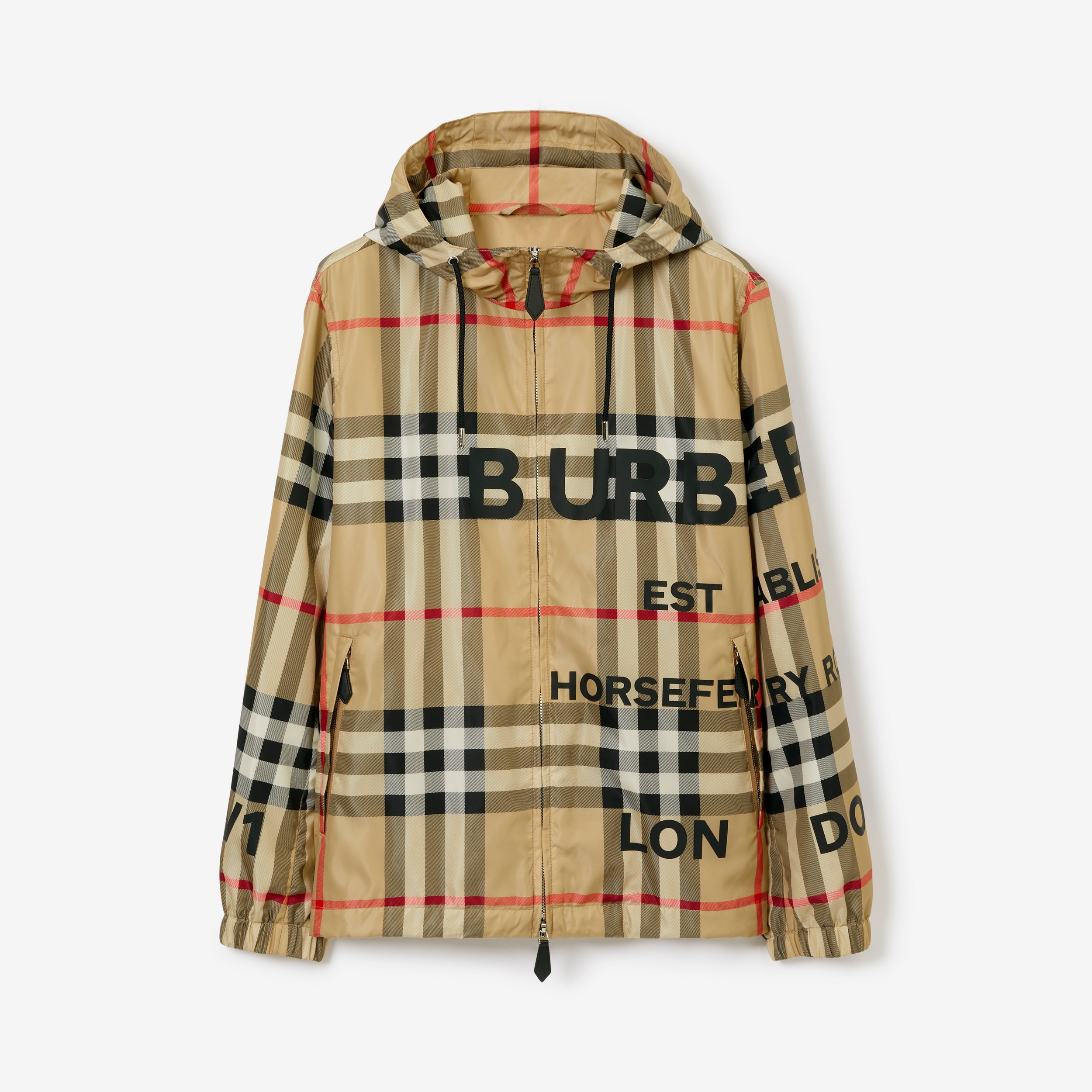 Horseferry Print Check Nylon Hooded Jacket in Archive Beige - Men | Burberry® Official - 1