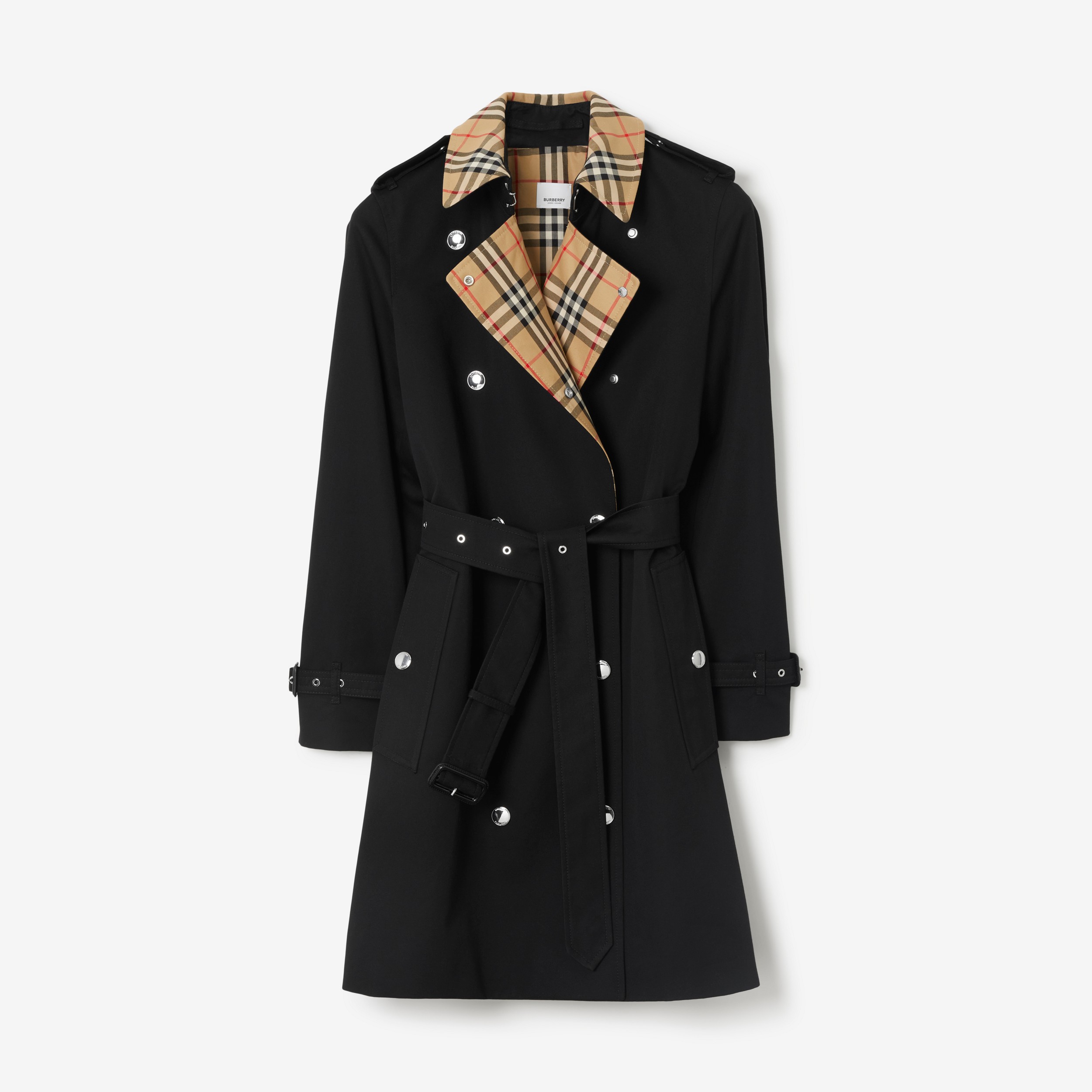 Check Trim Cotton Trench Coat in Black - Women | Burberry® Official - 1