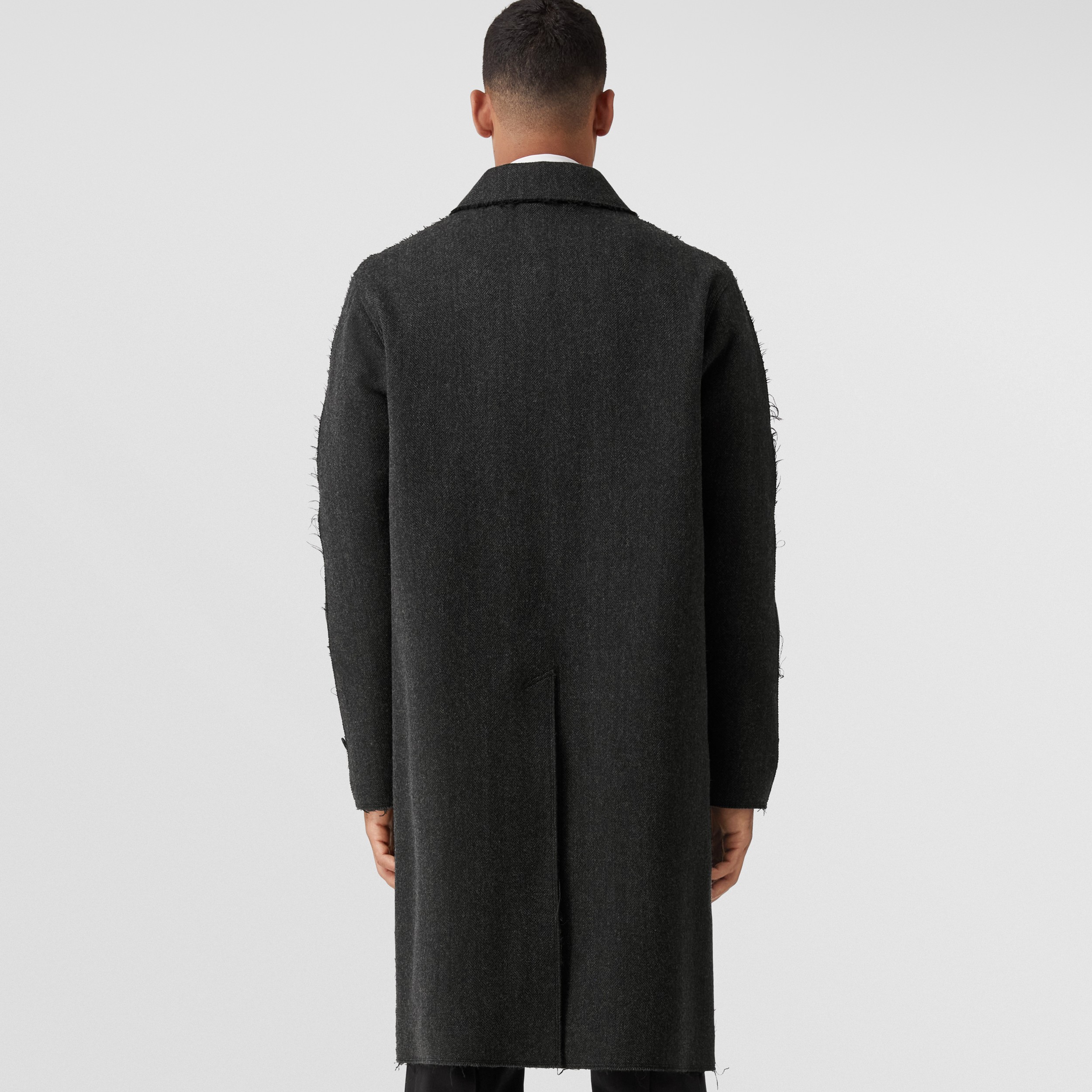 Raw-edged Herringbone Wool Blend Car Coat in Charcoal - Men | Burberry® Official - 3
