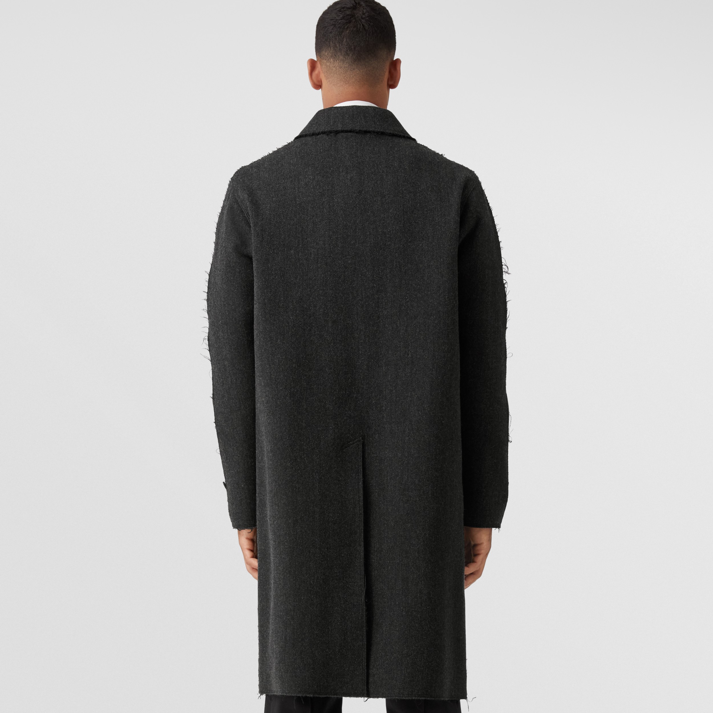 Rawedged Herringbone Wool Blend Car Coat in Charcoal Men Burberry