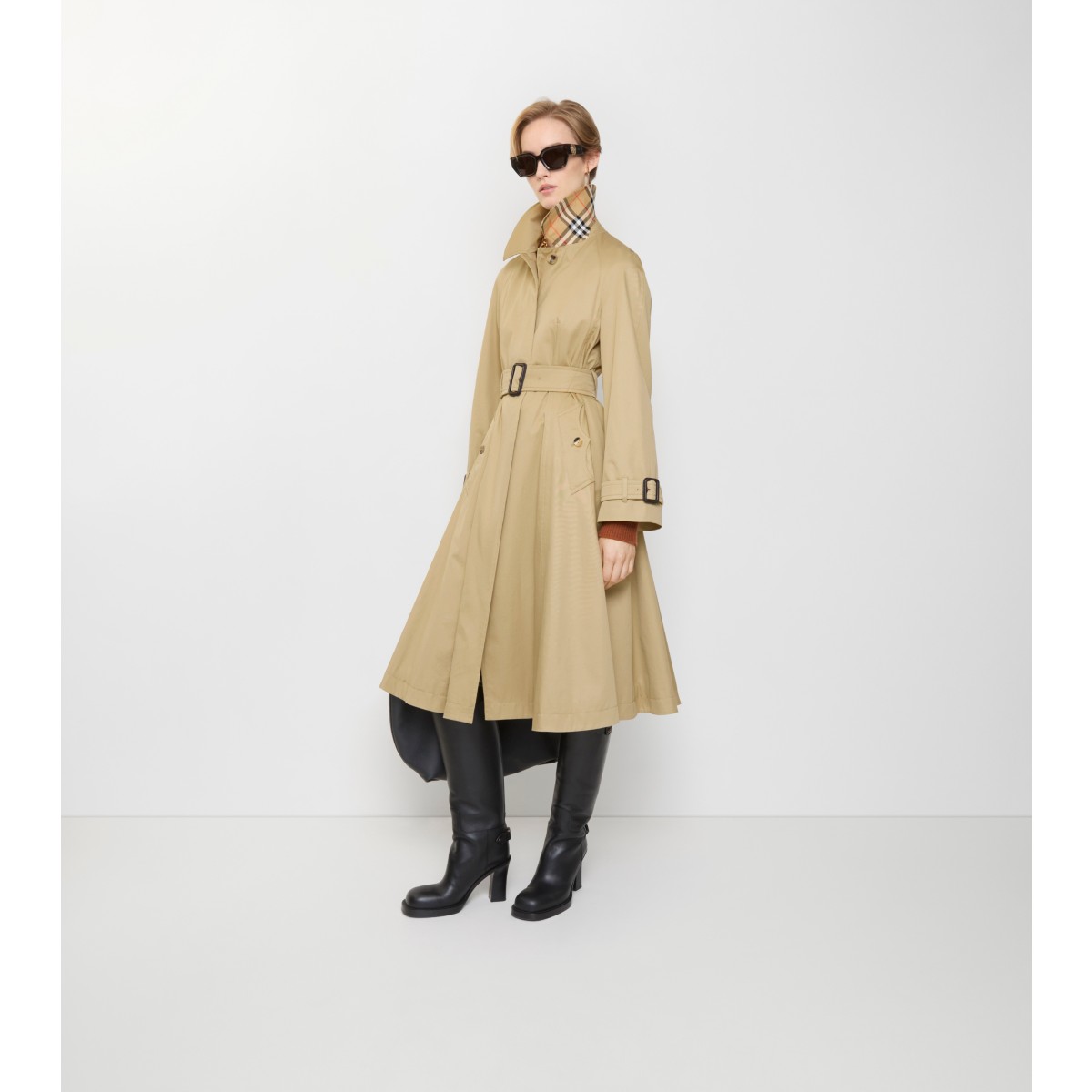  Check Long Gabardine Ellingham Fit-and-flare Car Coat