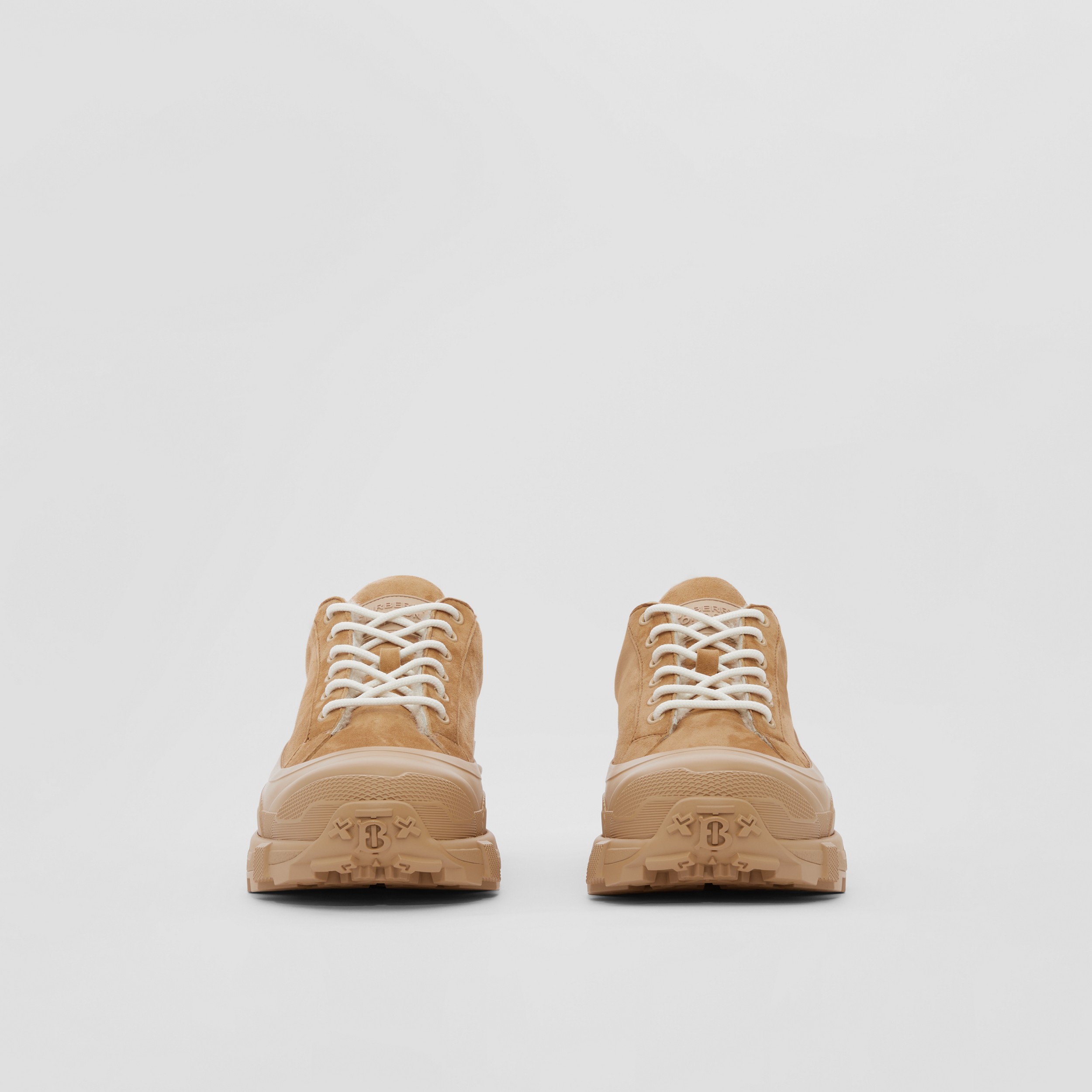 Suede and Shearling Arthur Sneakers in Biscuit - Women | Burberry® Official - 4