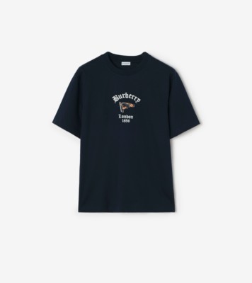Check Flag Cotton T-shirt in Navy - Men | Burberry® Official