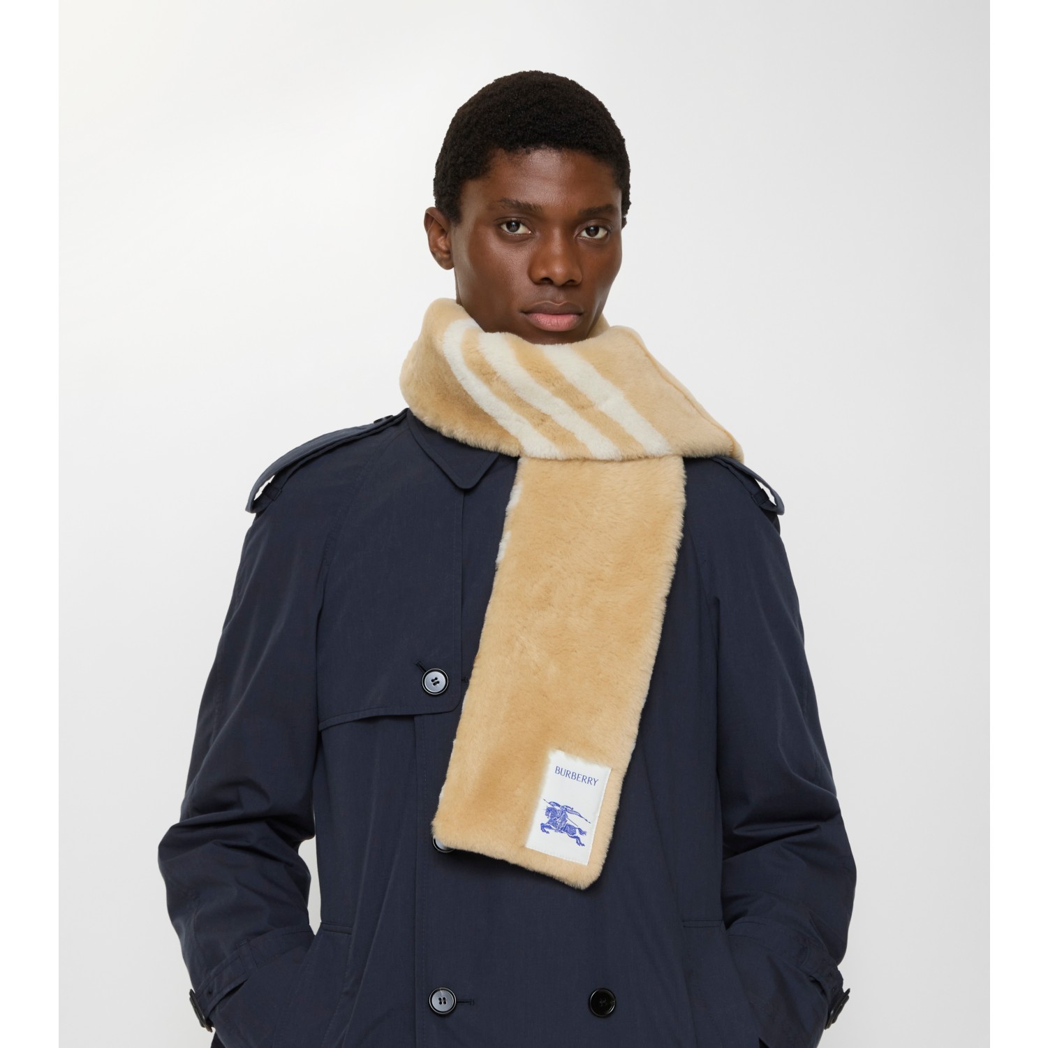 Narrow Check Shearling Scarf