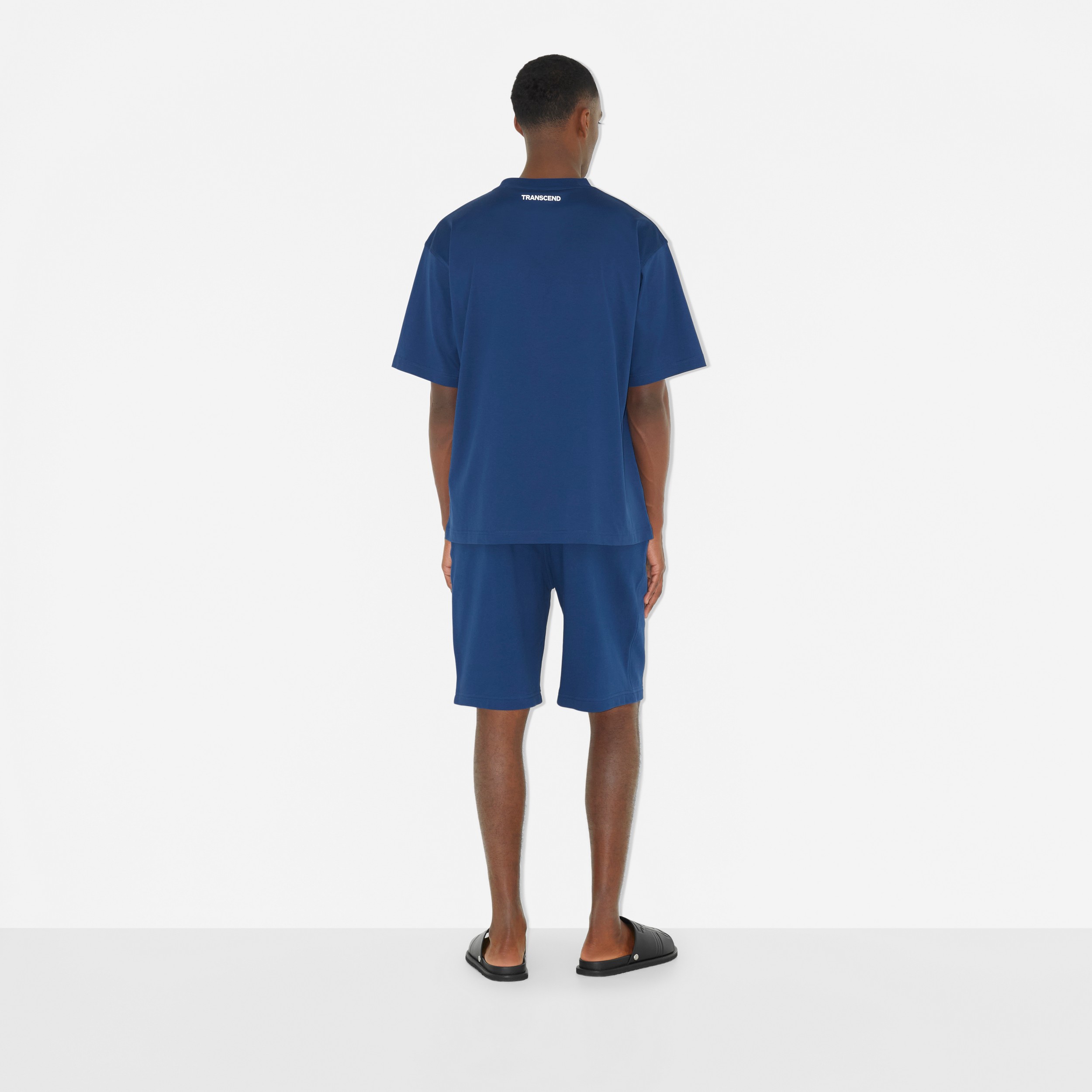 Logo Print Cotton Shorts in Blue - Men | Burberry® Official - 4