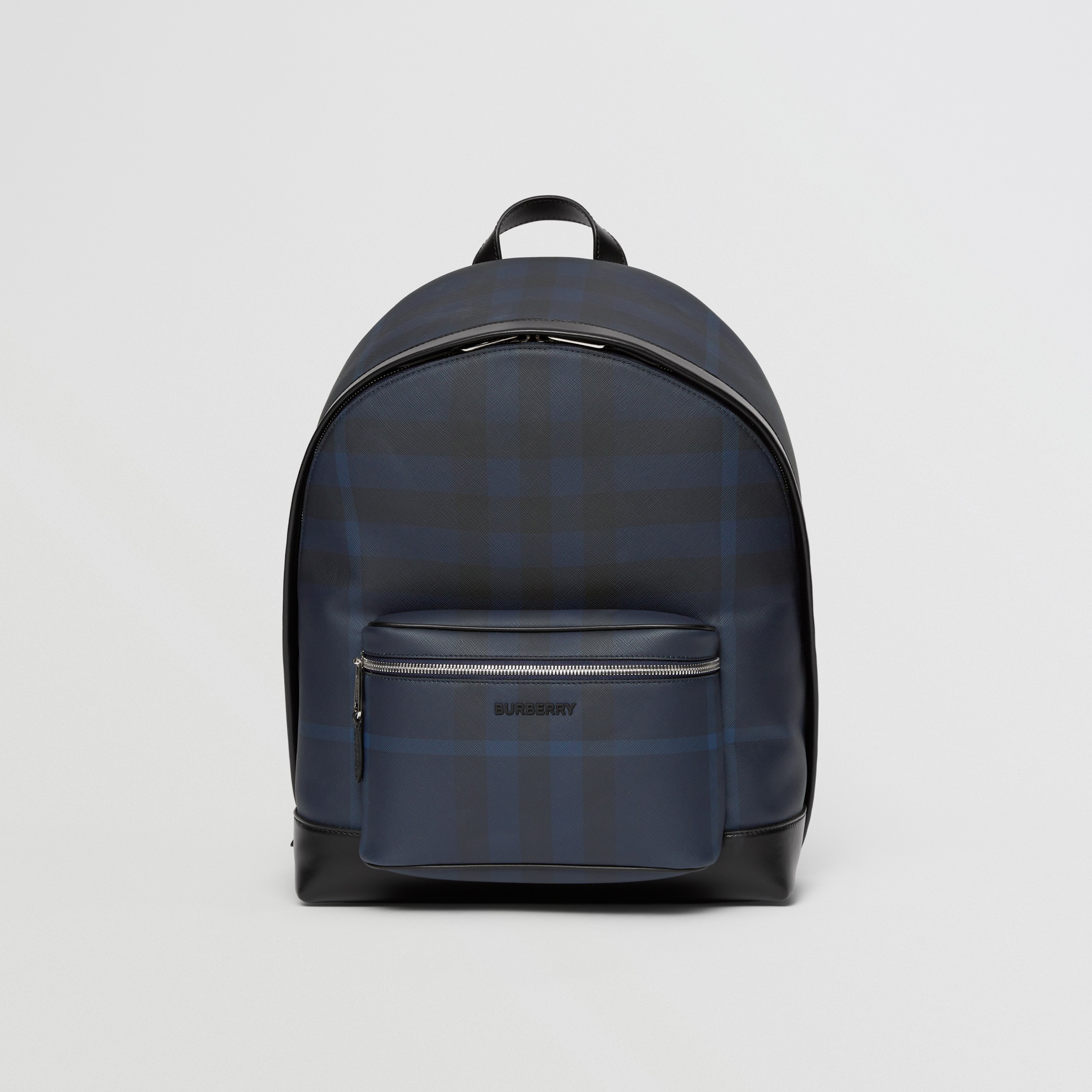 Exaggerated Check and Leather Backpack in Navy Blue - Men | Burberry® Official - 1