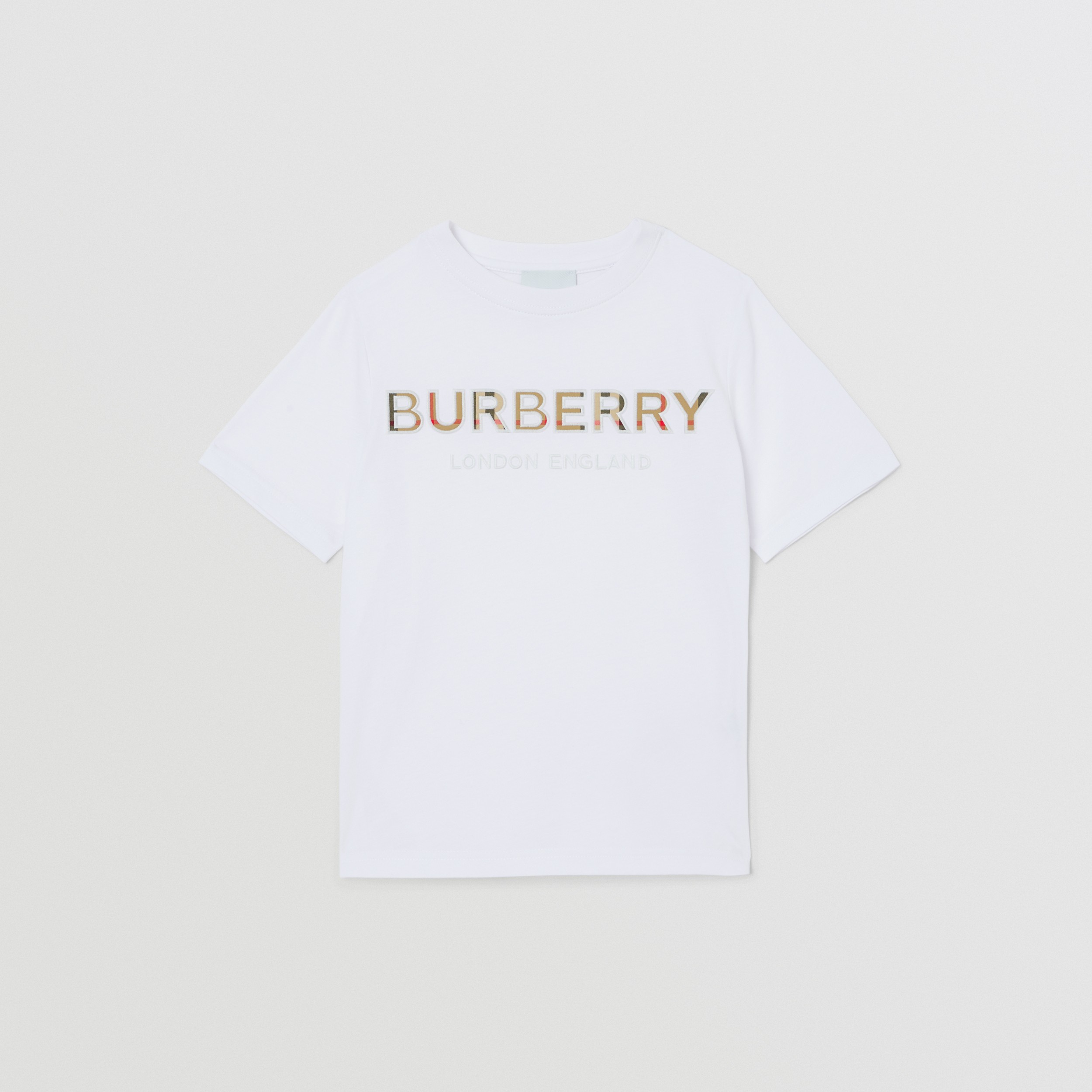 Embroidered Logo Cotton T-shirt in White | Burberry® Official - 1