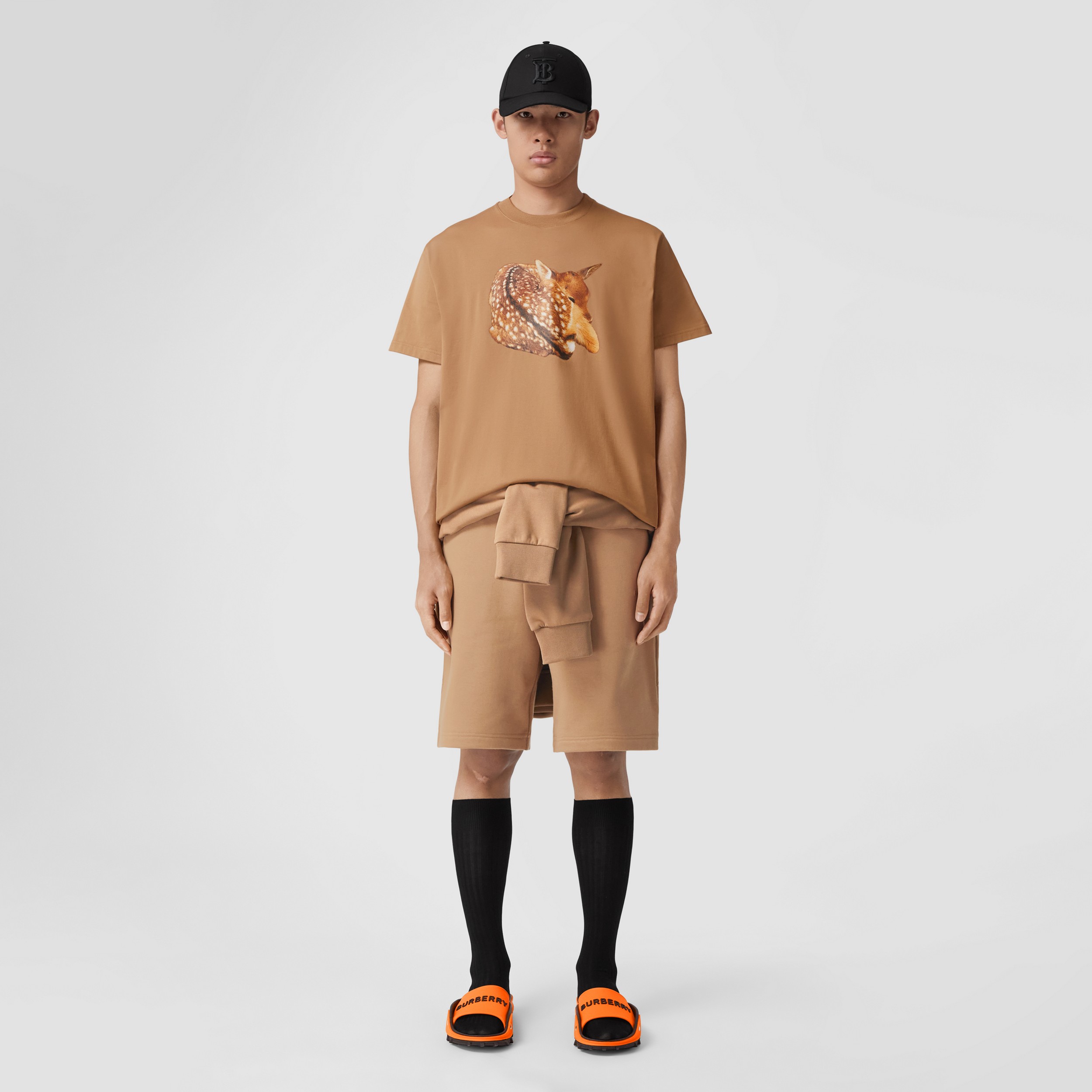 Deer Print Cotton Oversized T-shirt in Camel - Men | Burberry® Official - 1