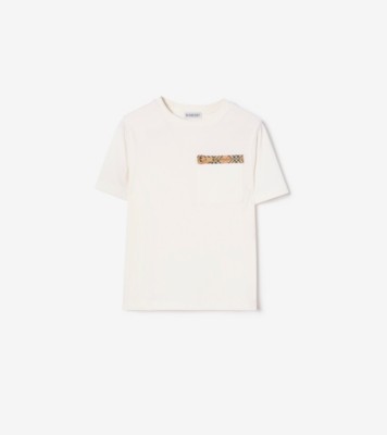チェックトリム コットンTシャツ (チョークホワイト) | Burberry®公式