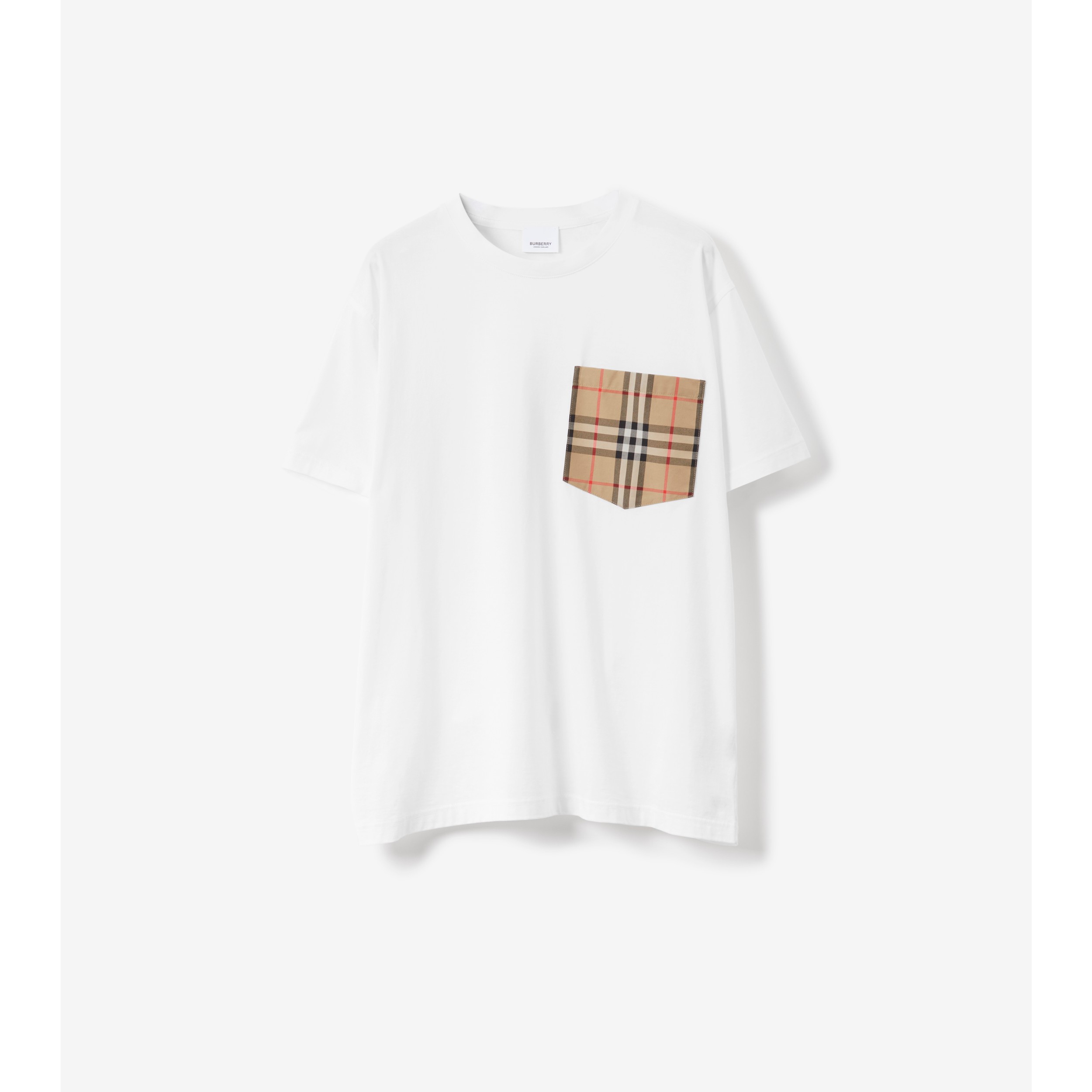 Vintage Check Pocket Cotton Oversized T-shirt in White - Burberry