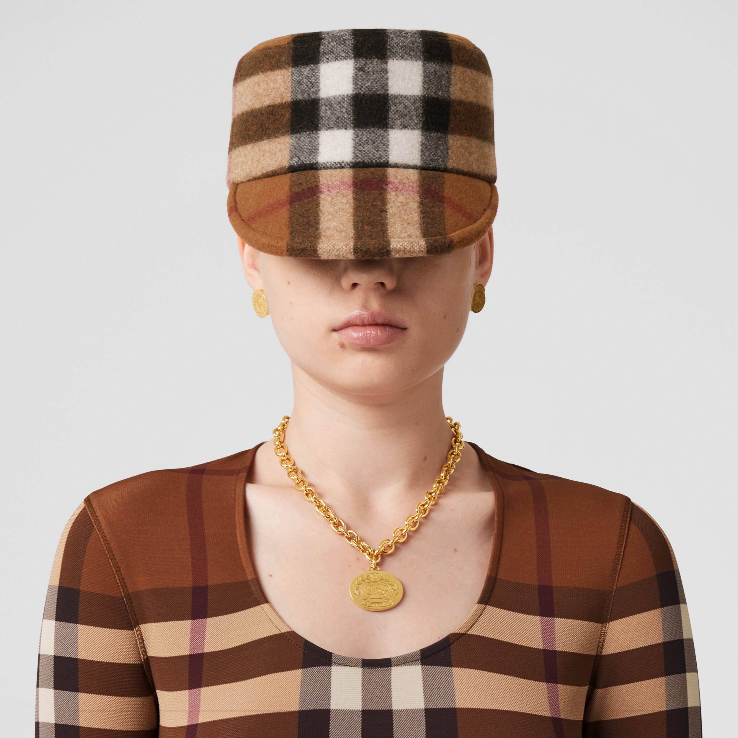 Exaggerated Check Stretch Jersey Dress in Dark Birch Brown - Women | Burberry® Official - 2