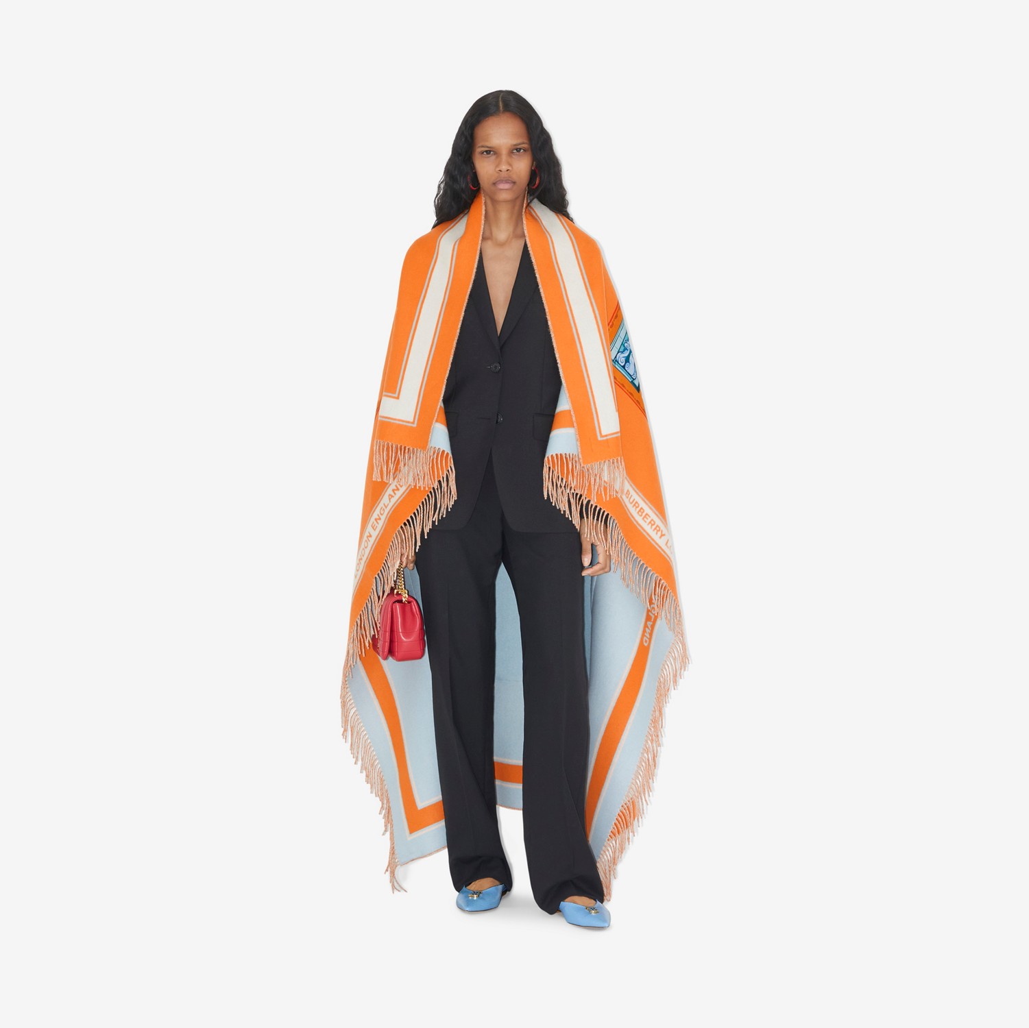 EKD Print Cashmere Wool Blanket in Bright Orange - Women | Burberry® Official