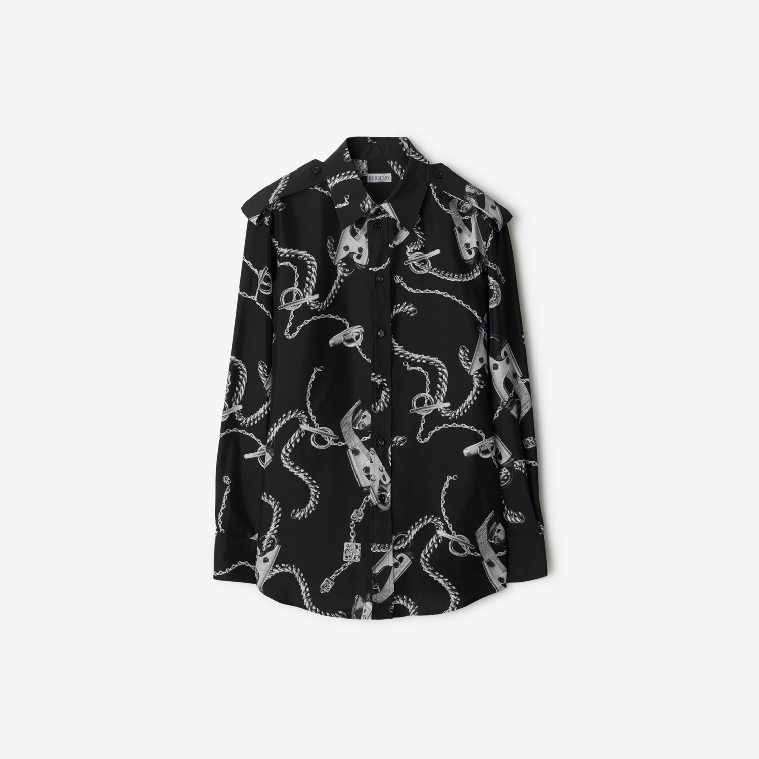 Camisa de seda com estampa de ferragem de cavalo