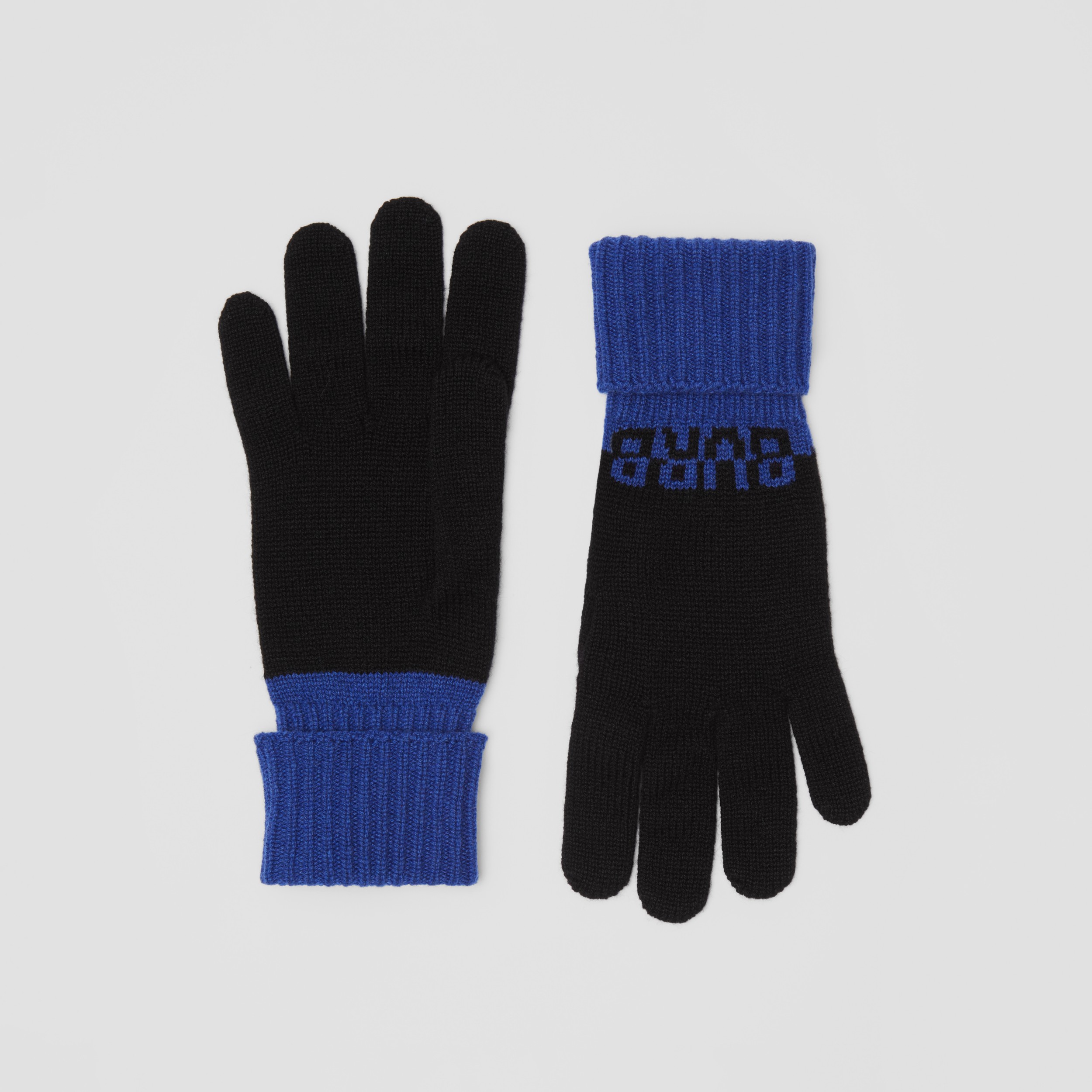 Logo Intarsia Two-tone Cashmere Gloves in Black/sodalite Blue | Burberry® Official - 1