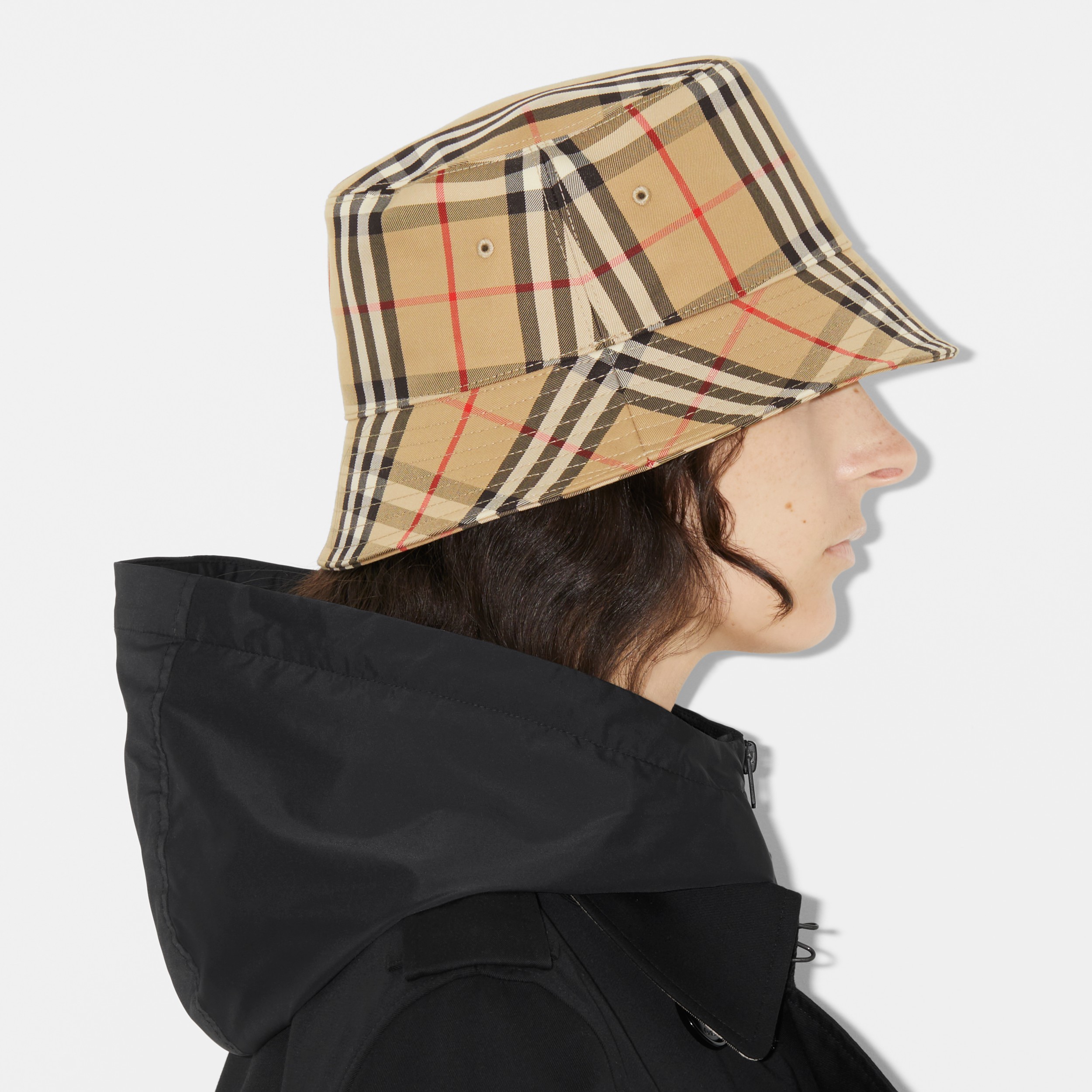 Vintage Check Technical Cotton Bucket Hat in Archive Beige