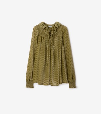 Torch Silk Blend Velvet Blouse in Cricket yellow - Women | Burberry® Official