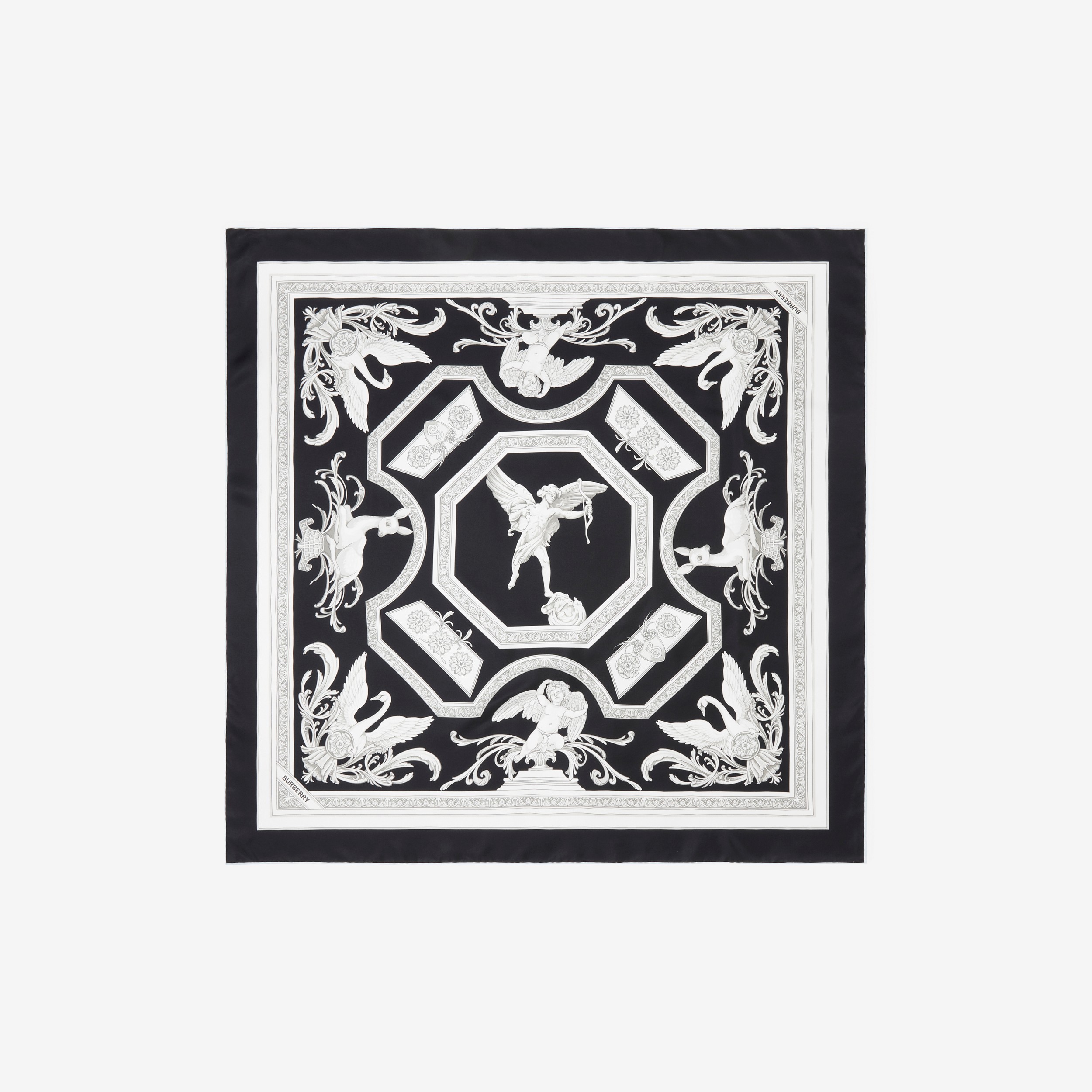 Pañuelo cuadrado en seda con estampado de estatuas (Negro) | Burberry® oficial - 1