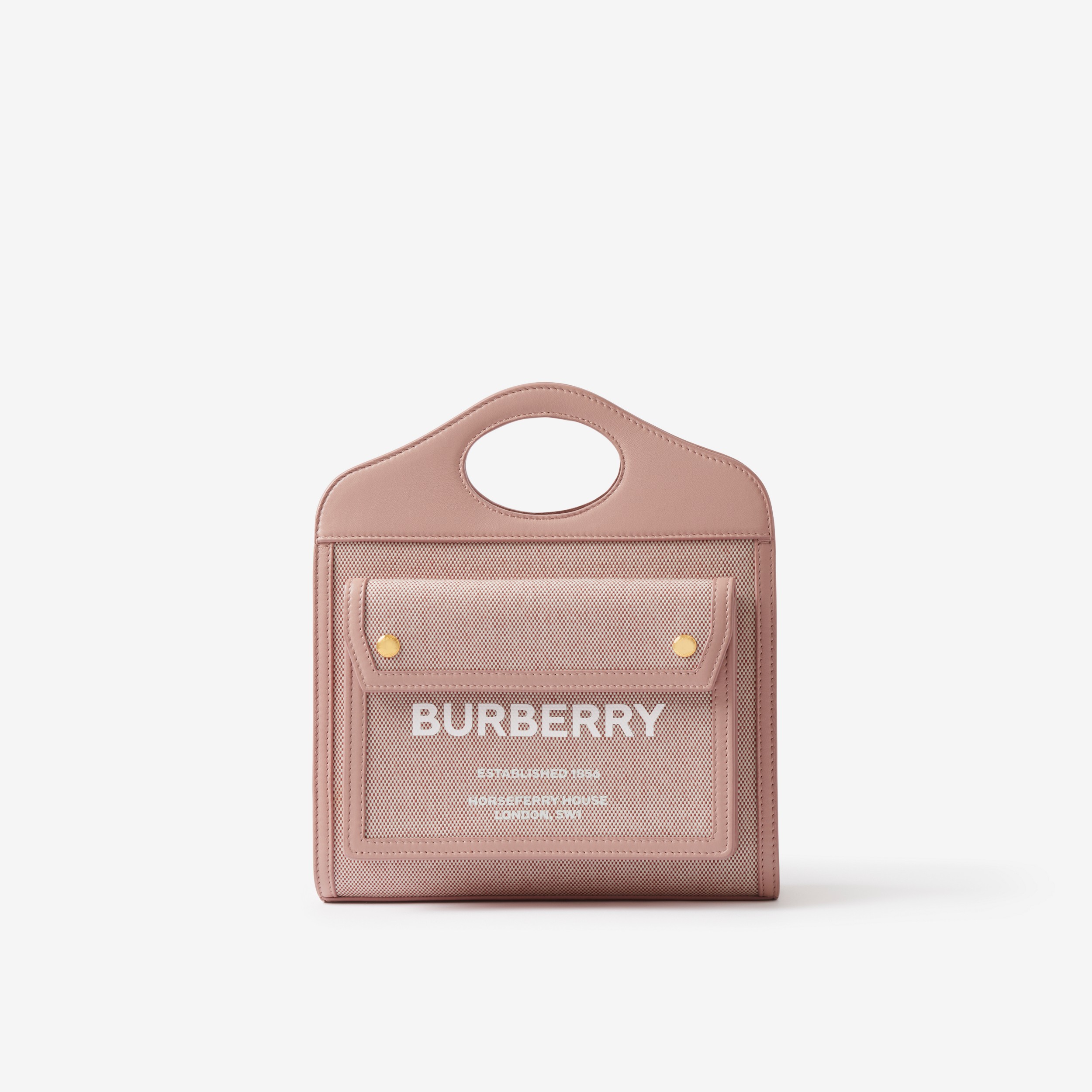 Bolsa Pocket de couro e lona de algodão - Mini (Vermelho Intenso/rosa Terroso) - Mulheres | Burberry® oficial - 1