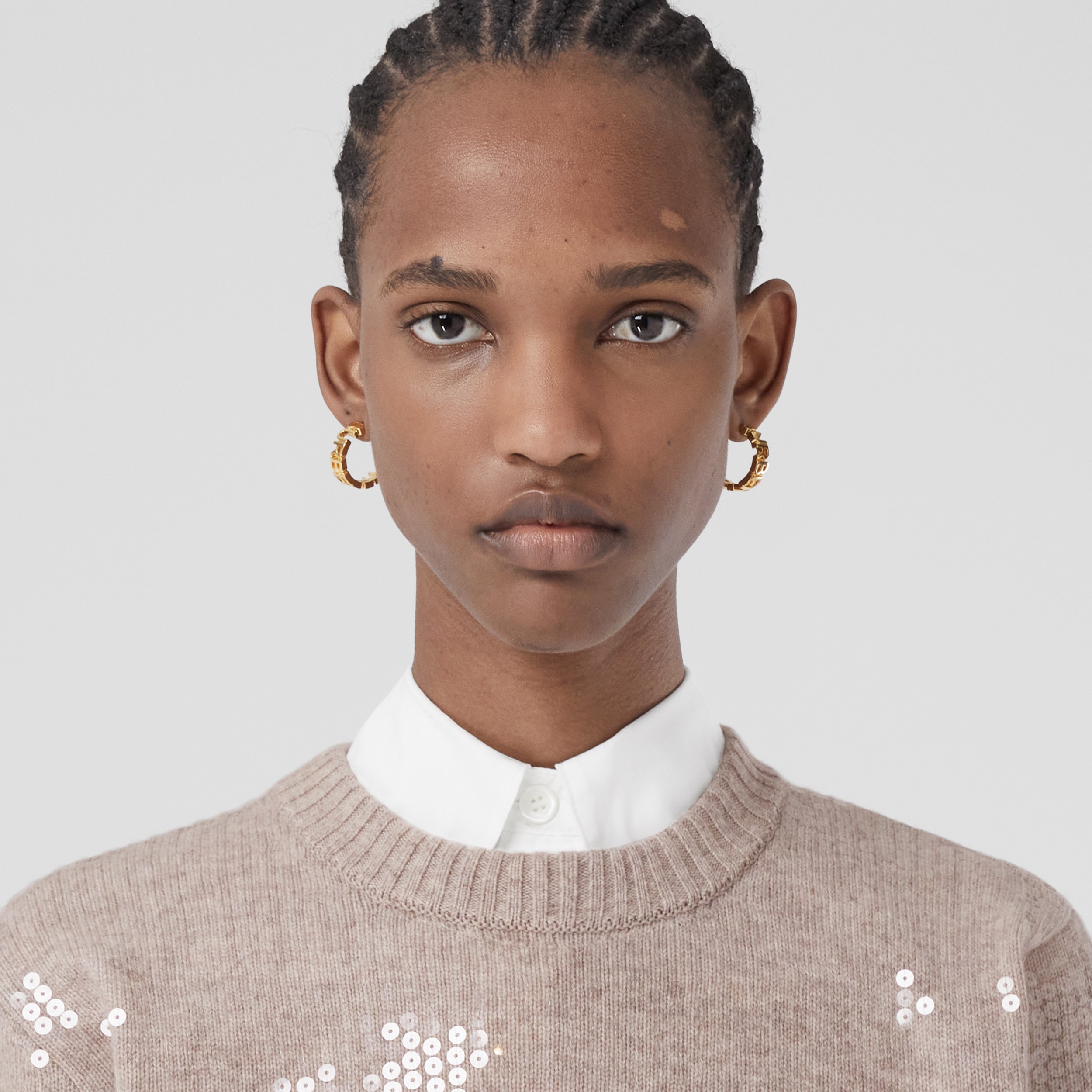 Sequinned Cashmere Cropped Sweater in Beige Melange - Women | Burberry® Official - 2