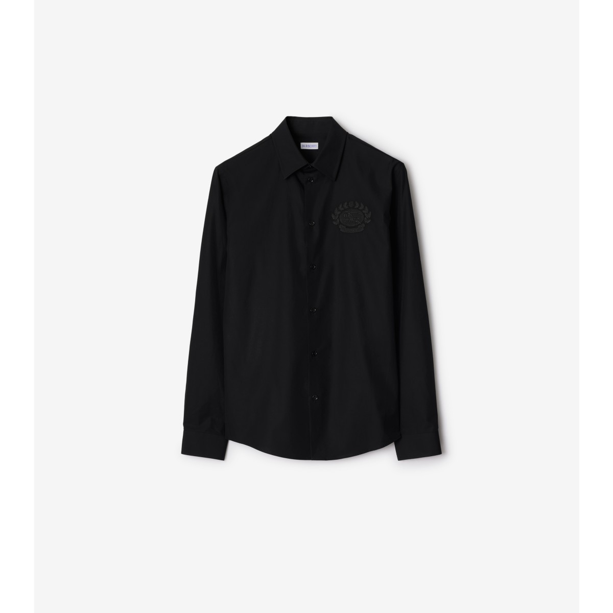 Burberry Tailored Shirt With Curved Hem And Point Collar In Black