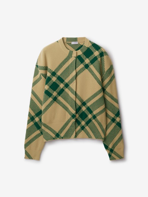 Shop Burberry Check Wool Blend Cardigan In Flax