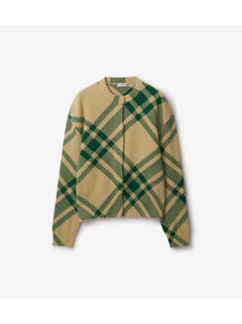 Burberry Check Wool Blend Cardigan In Flax