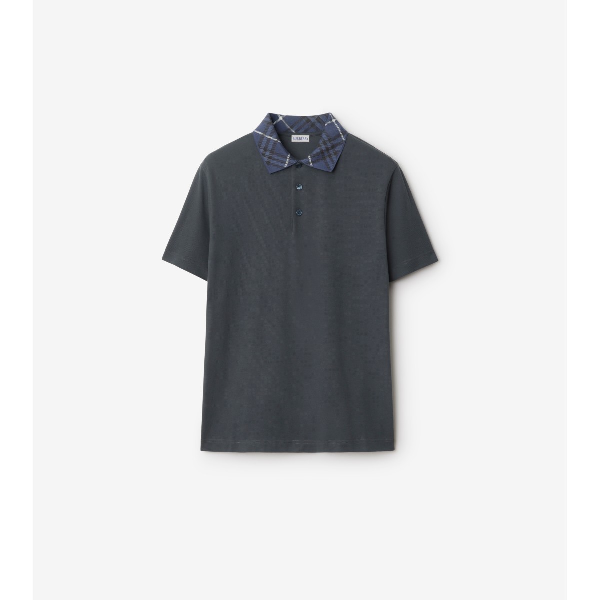 Shop Burberry Check Collar Cotton Polo Shirt In Magnet