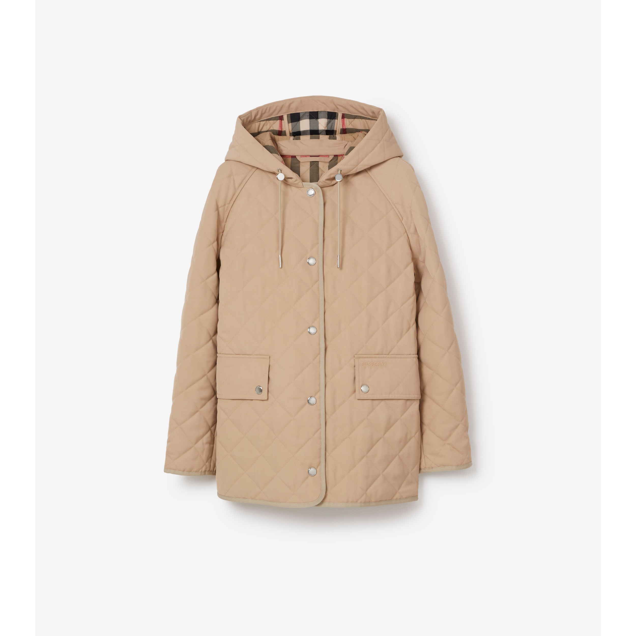 Logo Detail Diamond Quilted Hooded Jacket in Soft Fawn - Women | Burberry®  Official